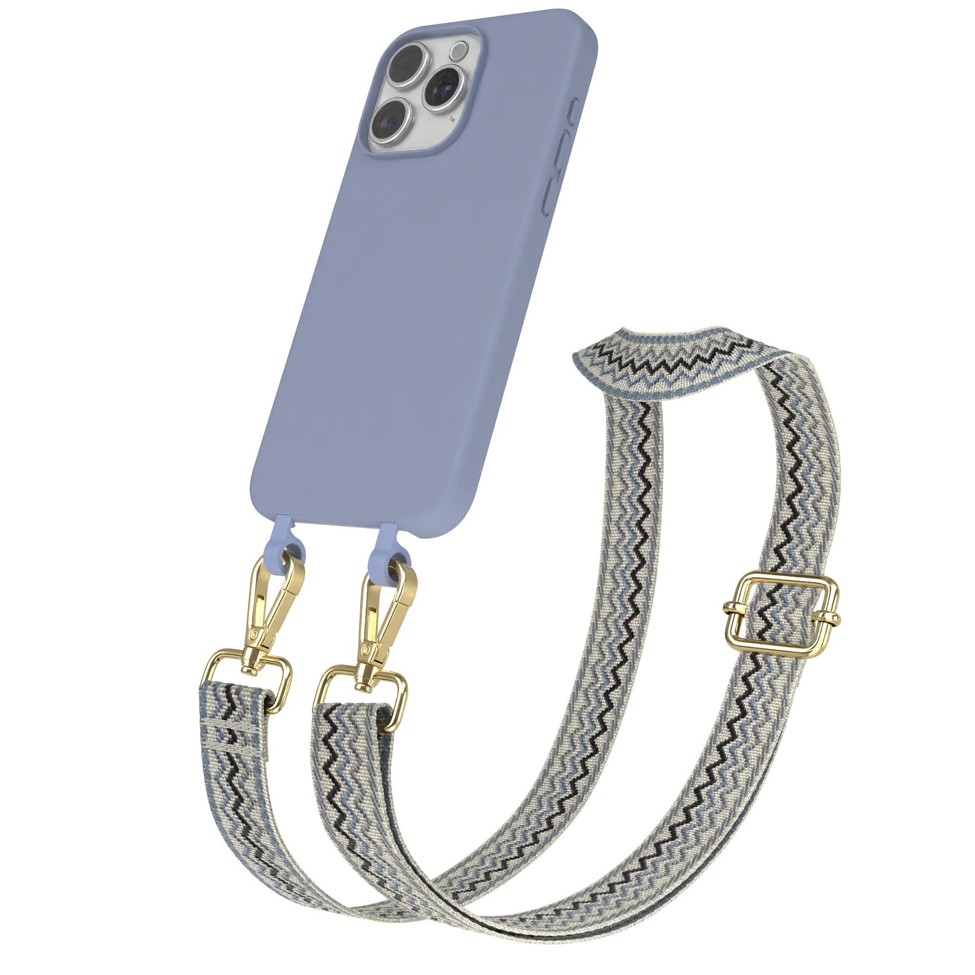 EAZY CASE Handykette 2in1 TPU Hülle mit Band für iPhone 15 Pro Max 6,7 Zoll, Handykette abnehmbar Silikonhülle 2in1 Wave Handyband Etui Case Blau
