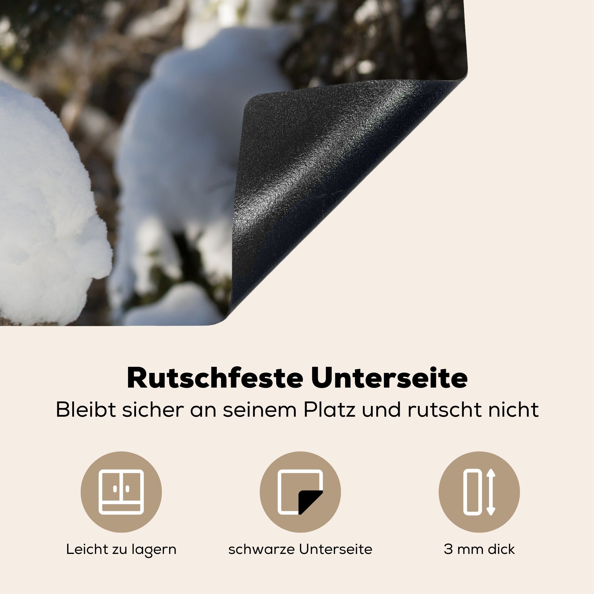 MuchoWow Herdblende-/Abdeckplatte Fuchs - tlg), küche, Schutz für - Vinyl, Schnee 81x52 die Induktionskochfeld cm, Baum, (1 Ceranfeldabdeckung