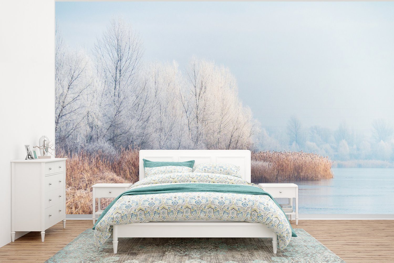 MuchoWow Fototapete Landschaft - Winter - Schnee - Eis - Morgen, Matt, bedruckt, (6 St), Wallpaper für Wohnzimmer, Schlafzimmer, Kinderzimmer, Vinyl Tapete | Fototapeten