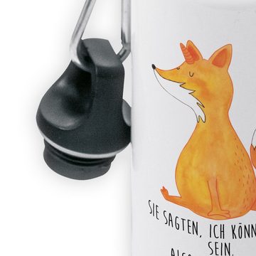 Mr. & Mrs. Panda Trinkflasche Einhorn Fuchs - Weiß - Geschenk, Pegasus, Kindertrinkflasche, Unicorn, Bruch- und auslaufsicher
