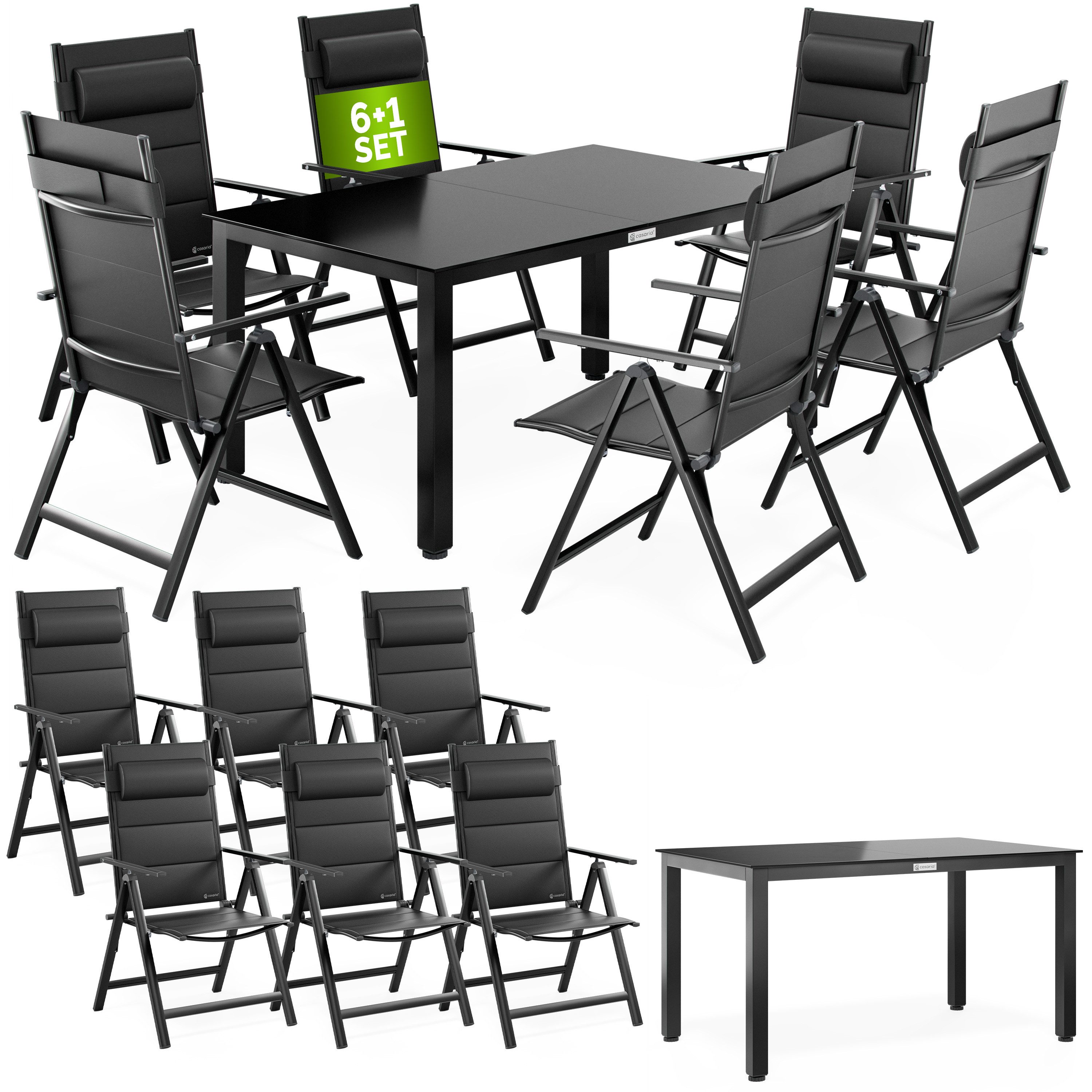 Casaria Garten-Essgruppe, (7-tlg), 6 Personen Aluminium inkl. Kissen 8-fach verstellbare Lehne Wetterfest