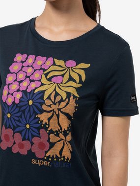 SUPER.NATURAL T-Shirt für Damen, Merino MAT IS Blumen Motiv, Reise, bunt