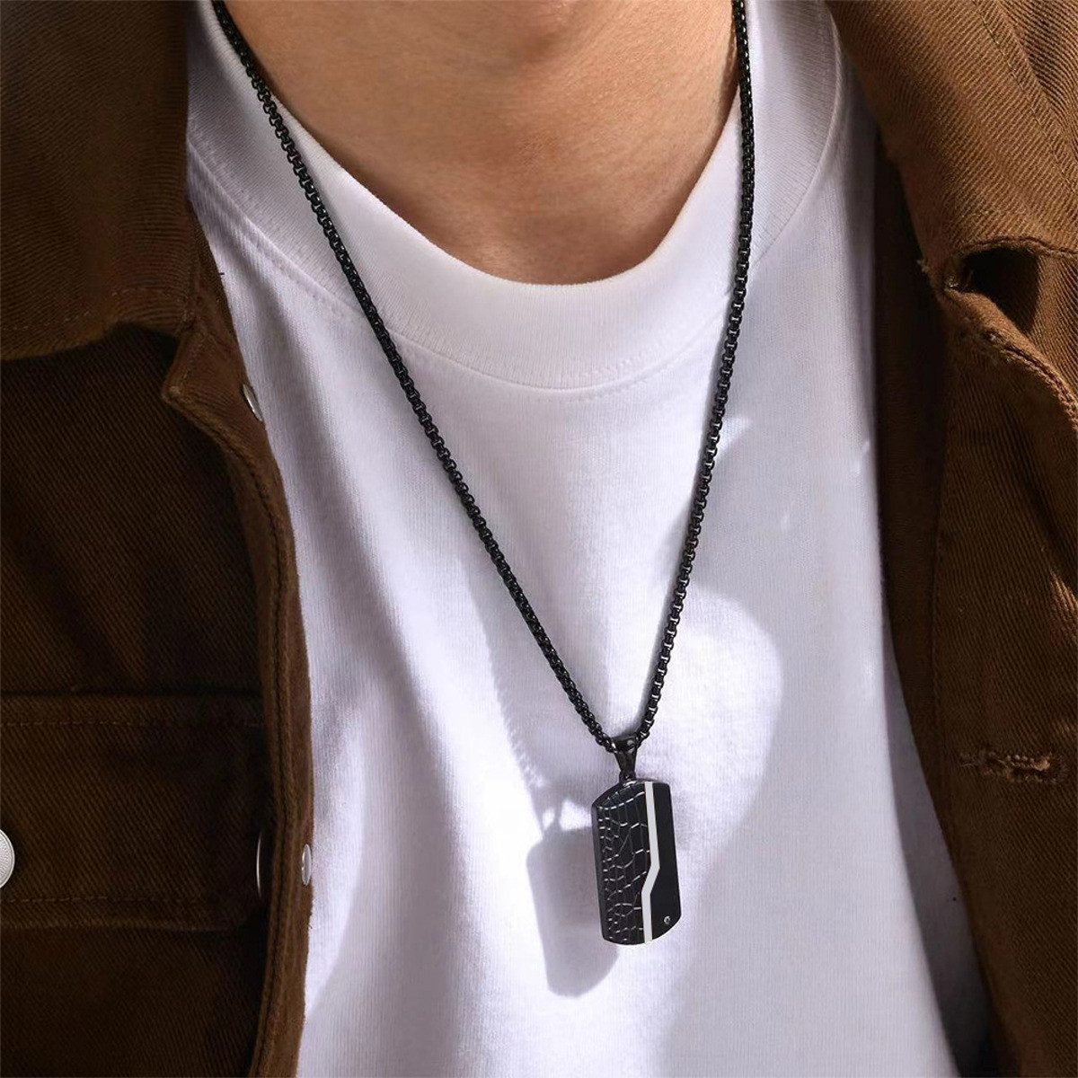 KARMA Kette mit Anhänger Dog Tag für Herren Edelstahl Schwarz Silber Schmuc günstig online kaufen