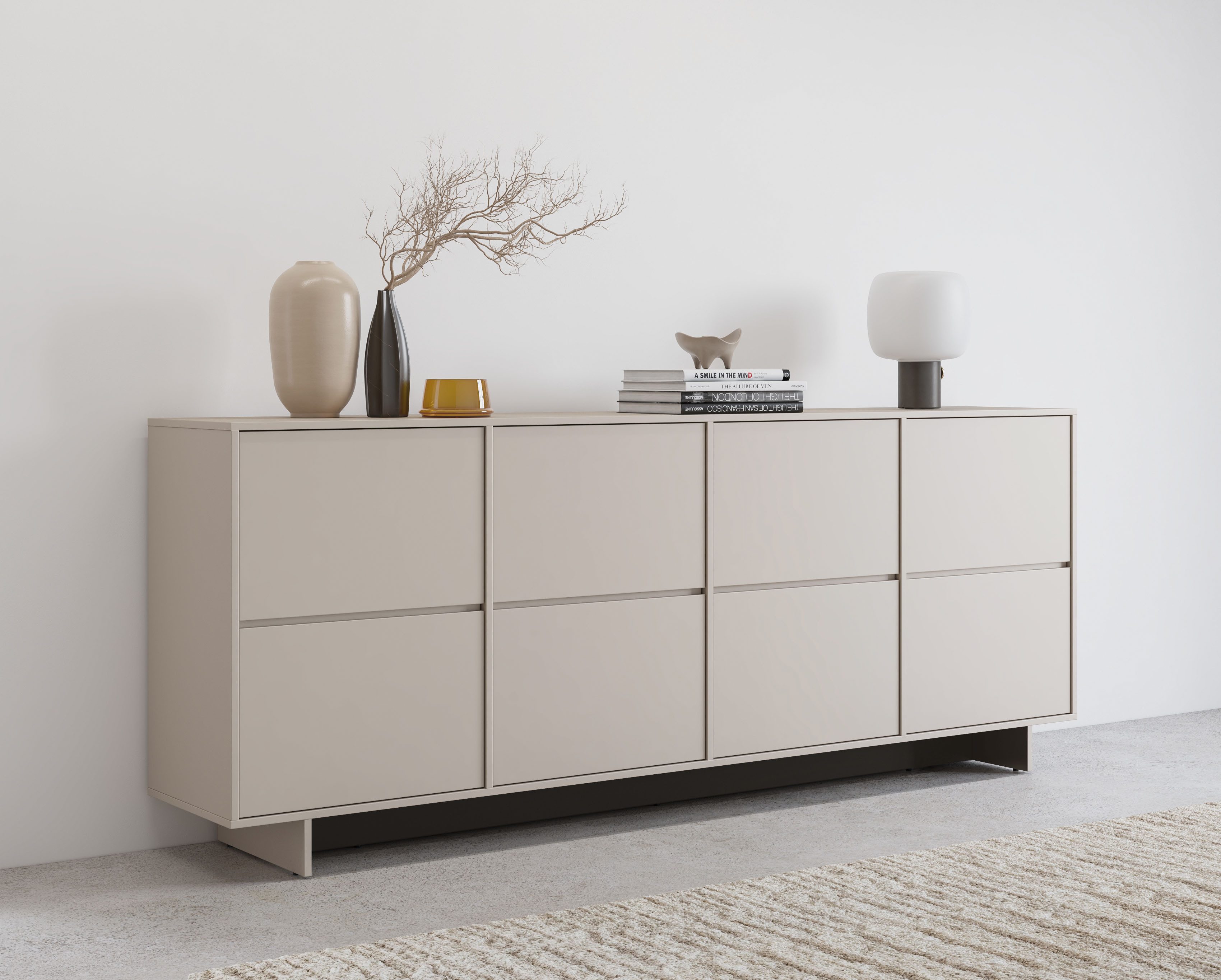 OTTO home Sideboard Tatami, Stilvolle, moderne grifflose Kommode 4 Türen, Breite 220cm, Anrichte mit viel Stauraum, Böden verstellbar, push-to-open-Funktion