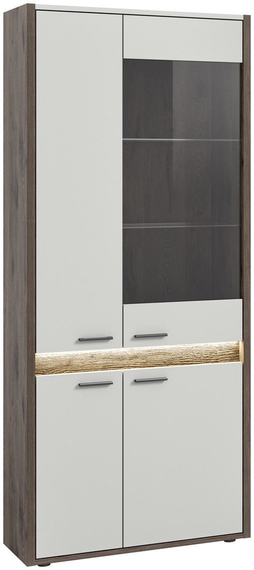 xonox.home Vitrine Vitrine Falcona breit, Nox Oak dunkel / hellgrau, LED Beleuchtung Vitrine Eiche dunkel ca. 80 cm breit