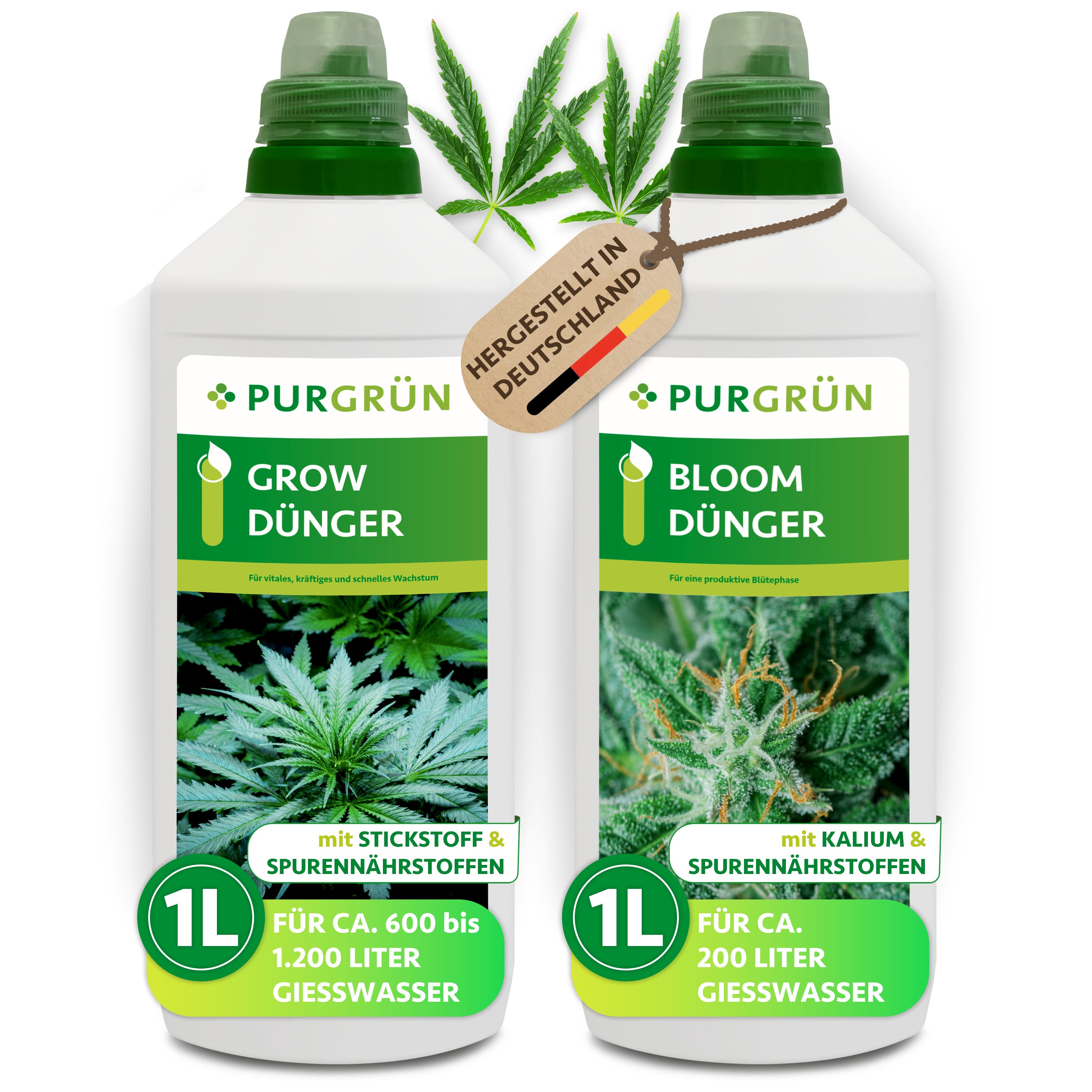 Purgrün Pflanzendünger Cannabis-Dünger-Set, Flüssigdünger, Cannabis, 2 x 1 L, Flüssigdünger, 2-St.