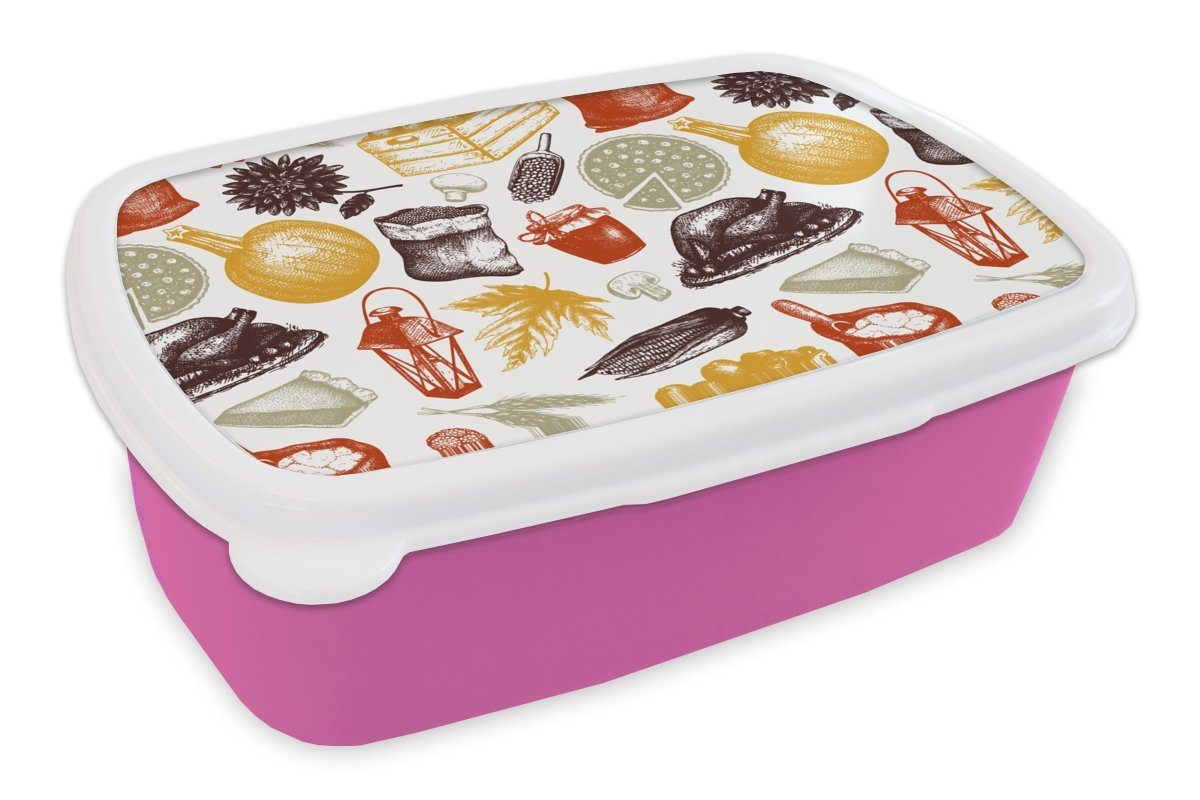 Kinder, Brotdose für Erntedankfest Lunchbox Mädchen, rosa Kunststoff, Snackbox, Kunststoff Brotbox (2-tlg), Erwachsene, - MuchoWow Abendessen,
