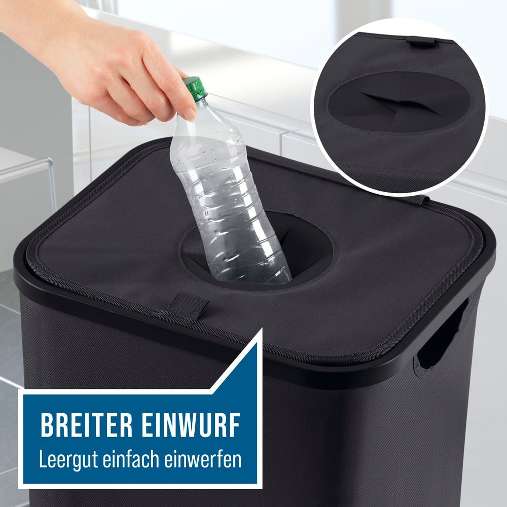 EASYmaxx Flaschenkorb Pfandflaschen-Sammelbehälter 100l schwarz, 100 l, inkl. 2 Beuteln mit Tragegriffen und Zugbändern