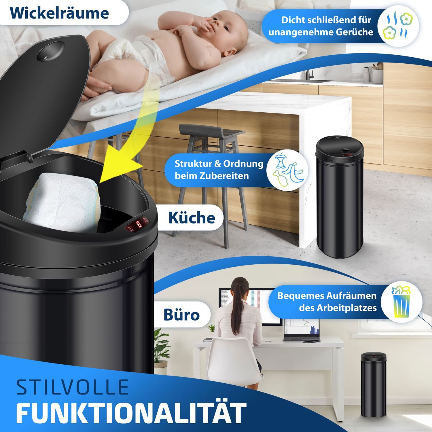 KESSER Mülleimer, Automatik Sensor Mülleimer Abfalleimer Abfall EDELSTAHL