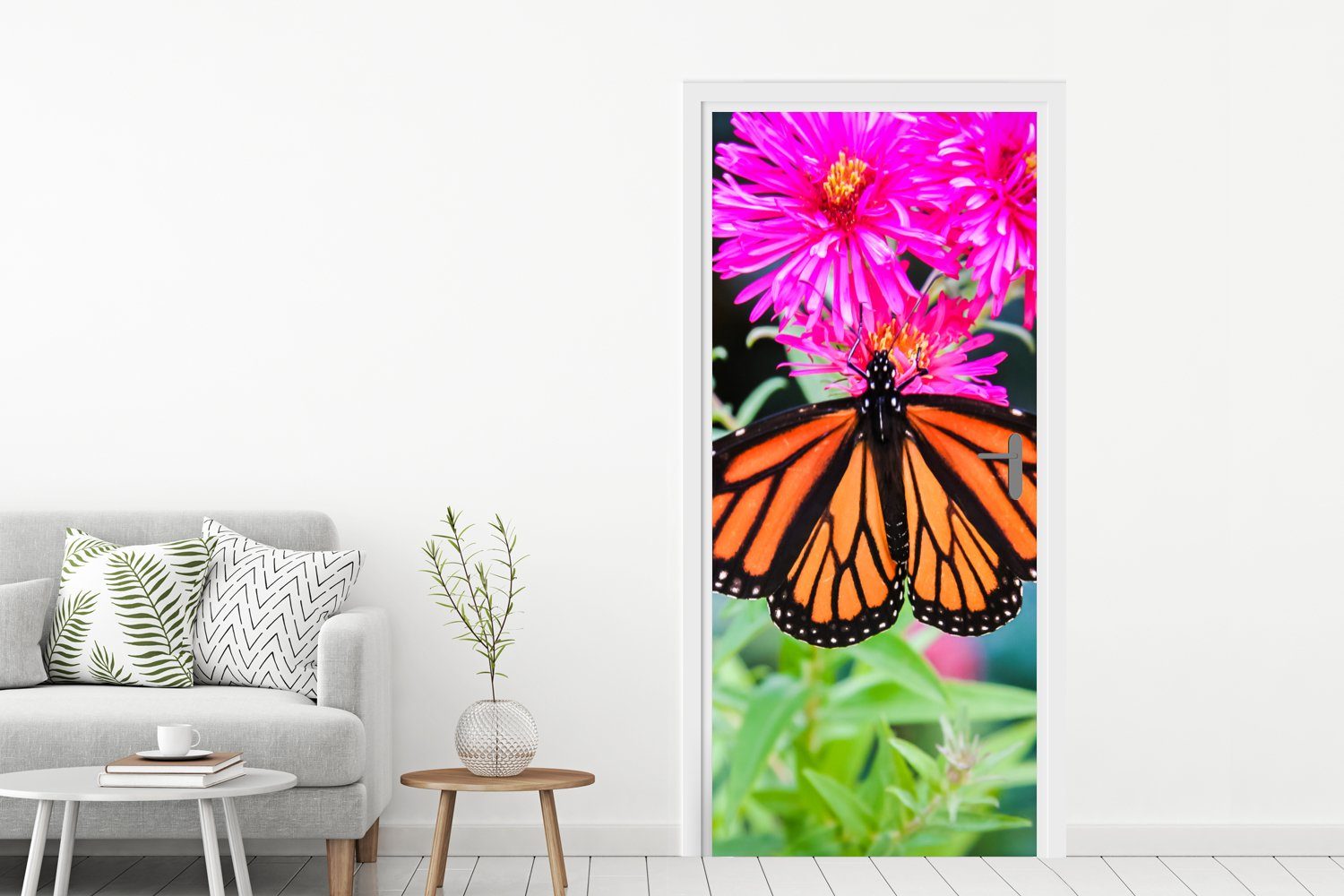 MuchoWow Schmetterling Matt, Türaufkleber, Fototapete bedruckt, St), Türtapete Blume, cm Botanisch 75x205 Tür, (1 - für -