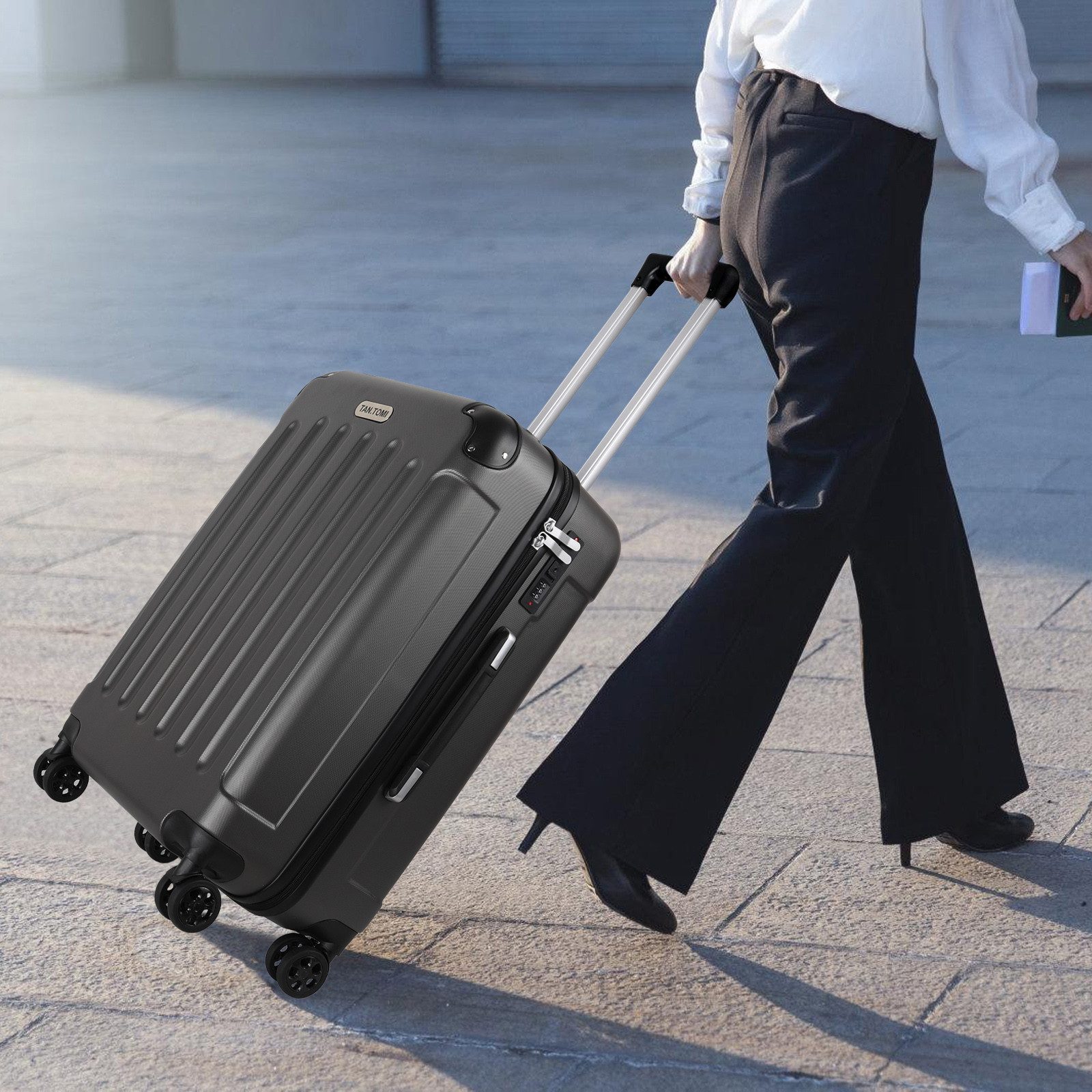 TAN.TOMI Hartschalen-Trolley Hartschalen-Koffer Trolley Rollkoffer Reisekoffer Handgepäck, 4 Rollen, Trolley Rollkoffer Reisekoffer, Zahlenschloss, 56/66/76 cm, 41/65/95 L