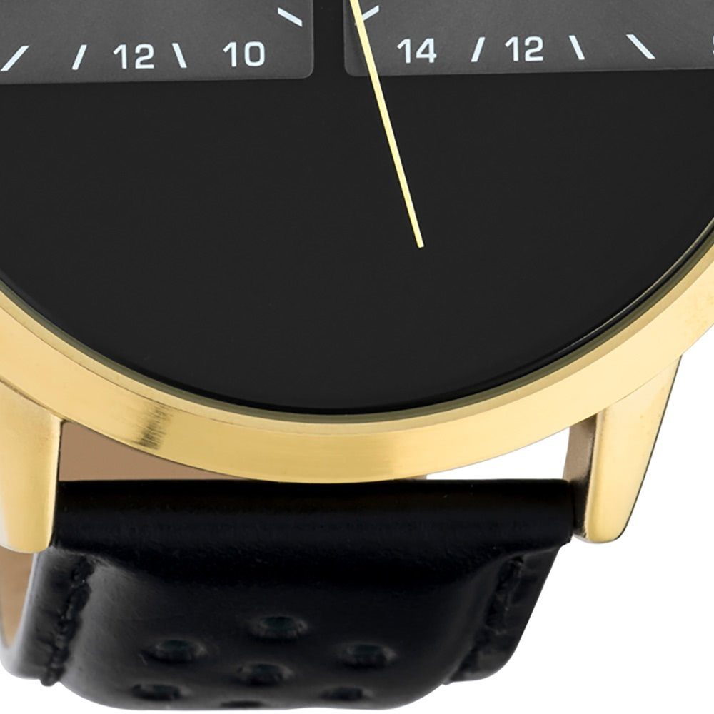 Analog, Herren Herrenuhr schwarz OOZOO Fashion-Style rund, Lederarmband, Quarzuhr Oozoo 50mm) groß Armbanduhr extra (ca.