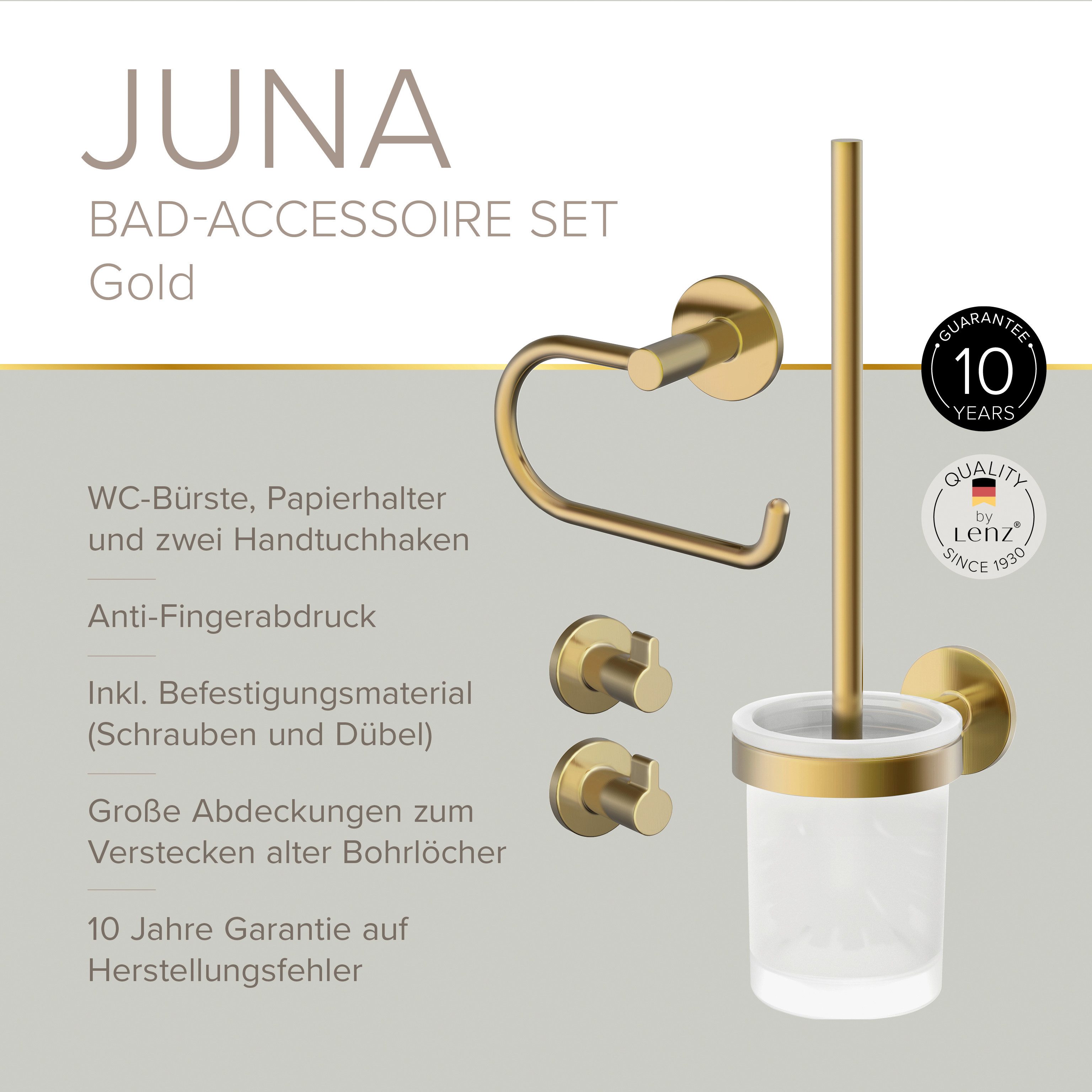 Lenz Badaccessoire-Set HYGGE, 4-teilig, Set mit runden Handtuchhaken