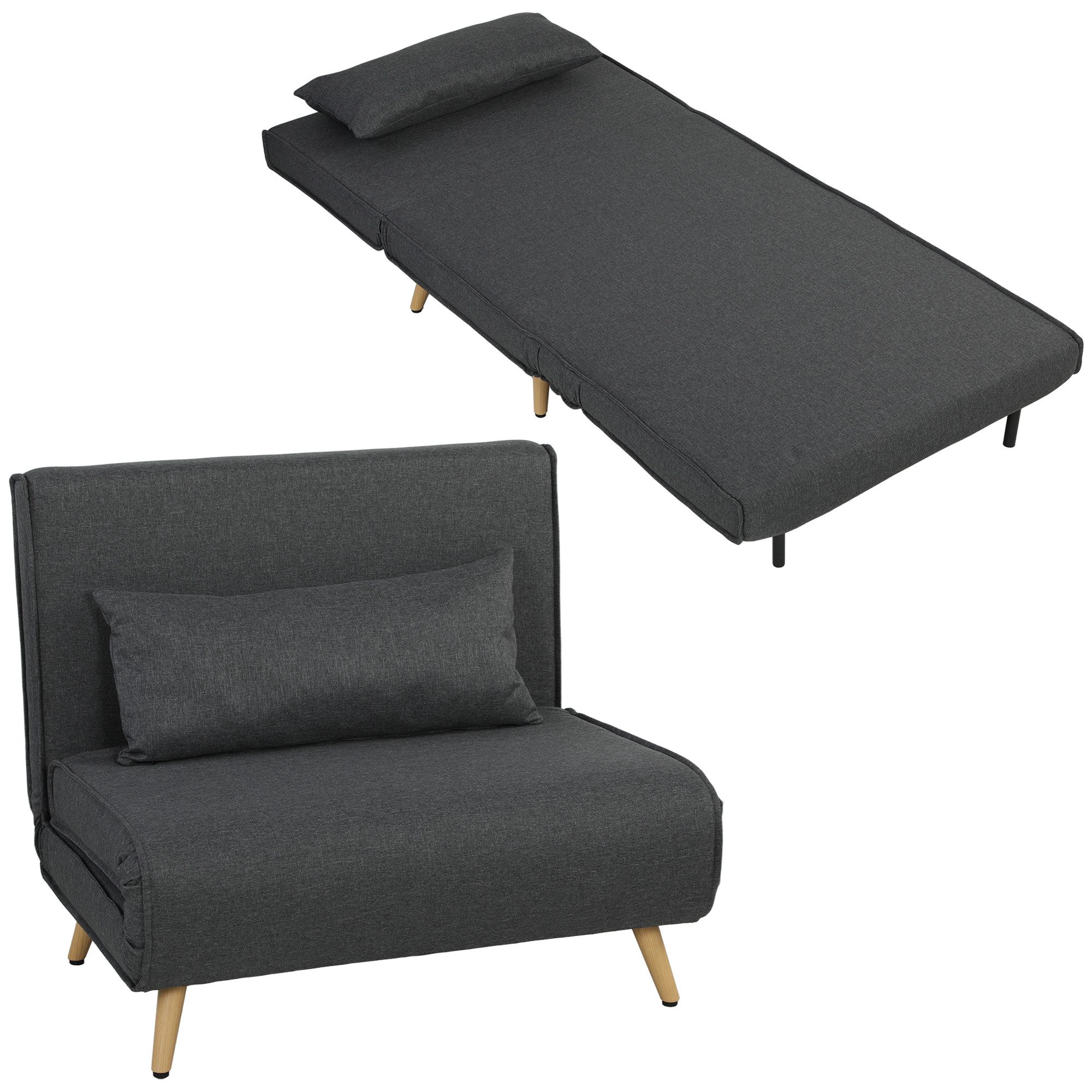 HOMCOM Schlafsofa Einzelsofa Schlafsofa verstellbar Rückenlehne Liege grau, nicht anwendbar 1 Teile, 3-in-1 Funktion: Sessel, Liege und Bett