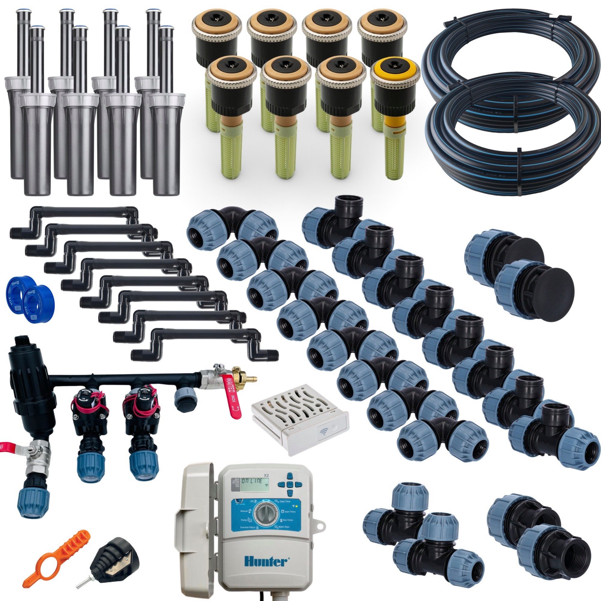 STEMAX-Wassertechnik Bewässerungssystem Hunter MP Rotator Bewässerungsset für Rasenbewässerung, (Set), Druckreguliertes Komplettset, wassersparend & gleichmäßige Verteilung