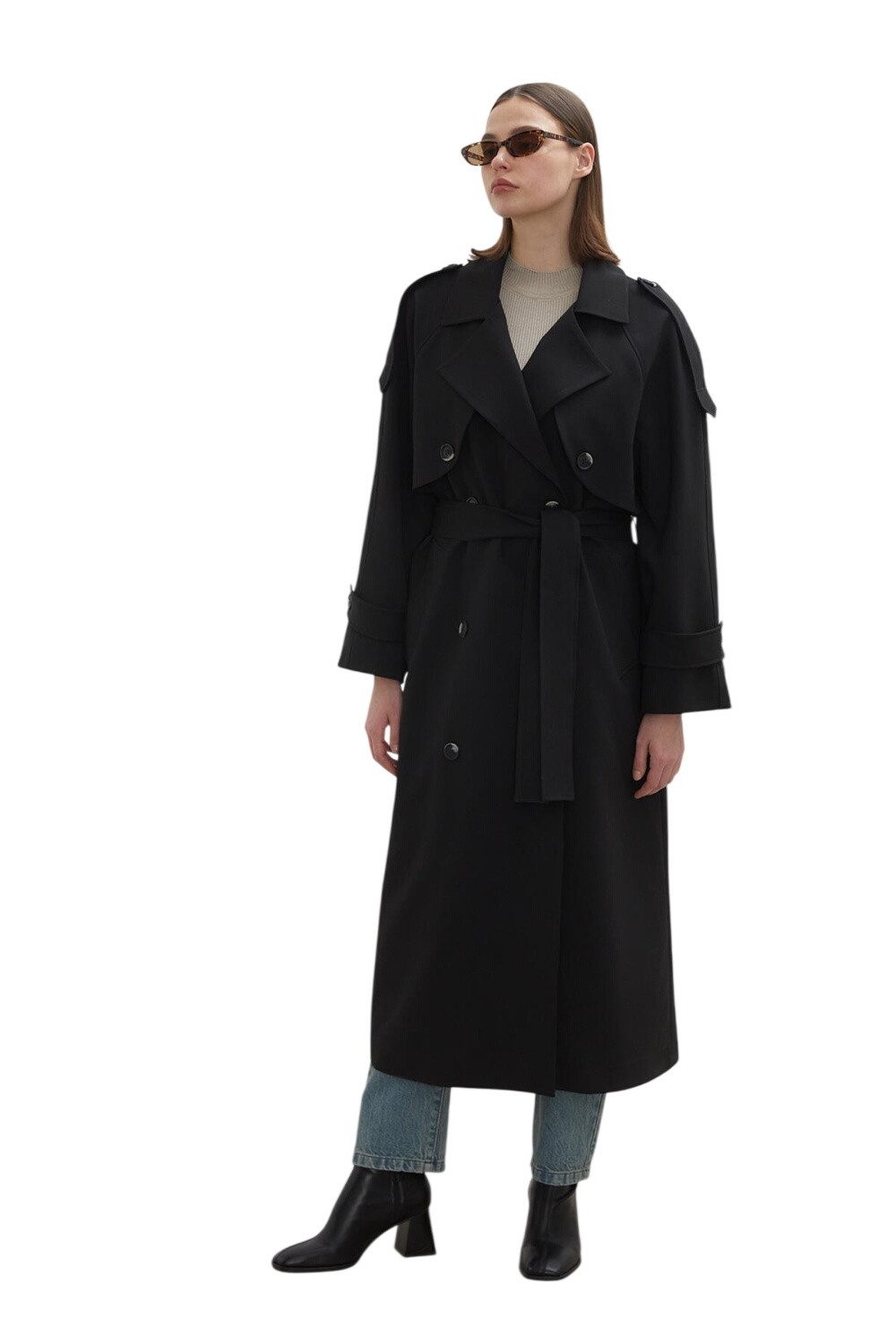 MANUKA Trenchcoat Premium Übergröße Schwarzer Trenchcoat