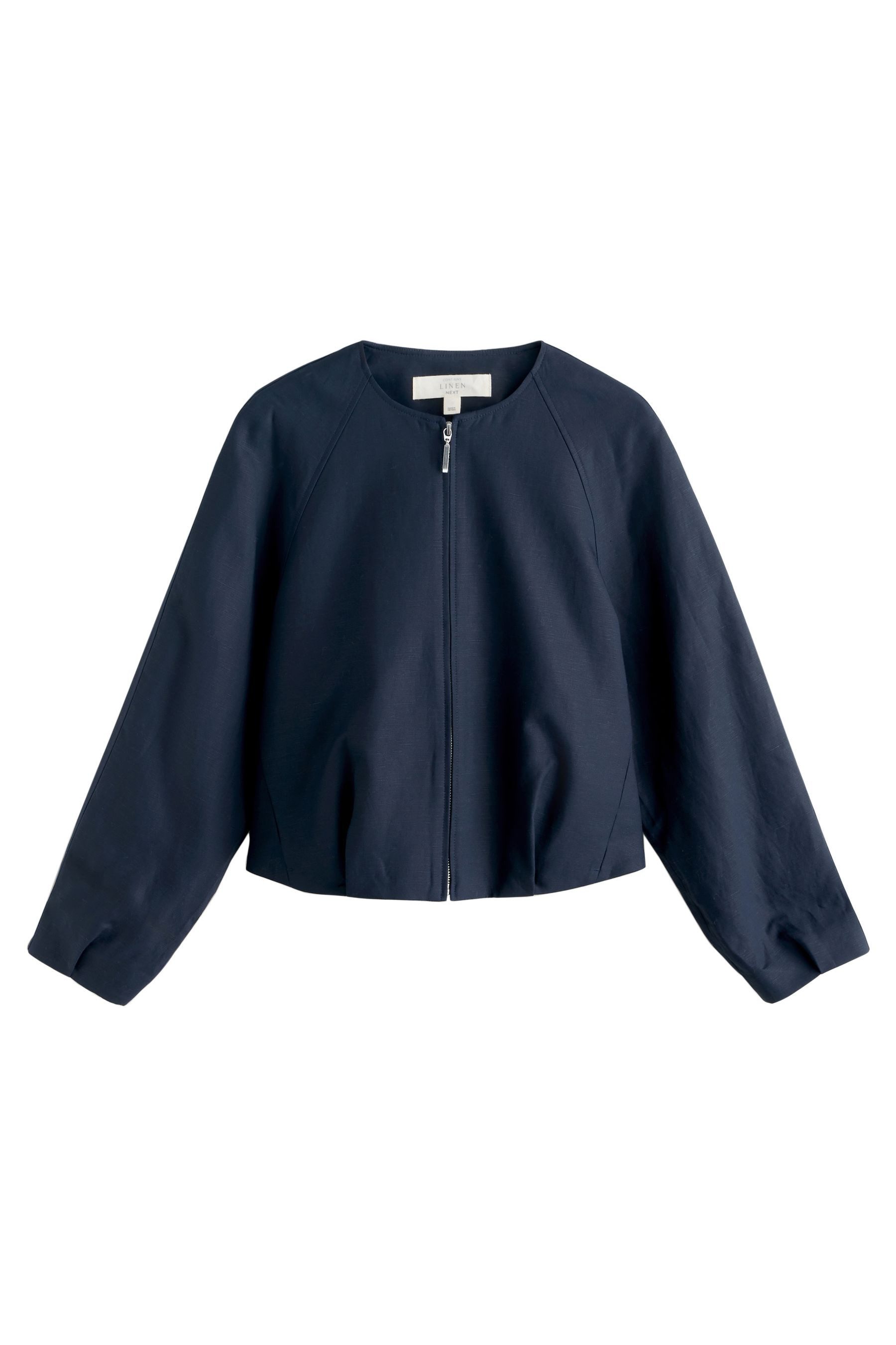 Bomberjacke Kragenlose Bomberjacke mit Leinenanteil
