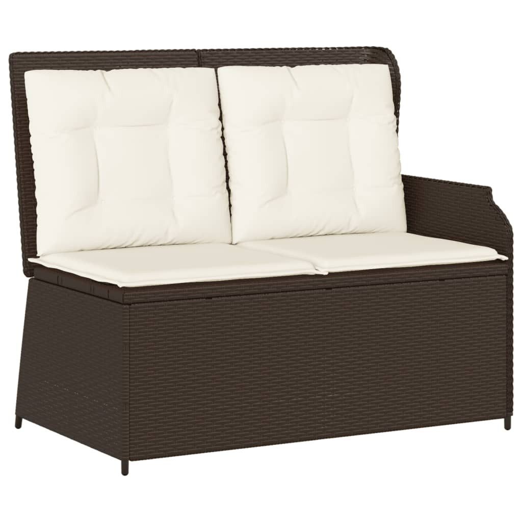 vidaXL Loungesofa Gartenbank Verstellbar mit Kissen Braun Poly Rattan, 1 Teile