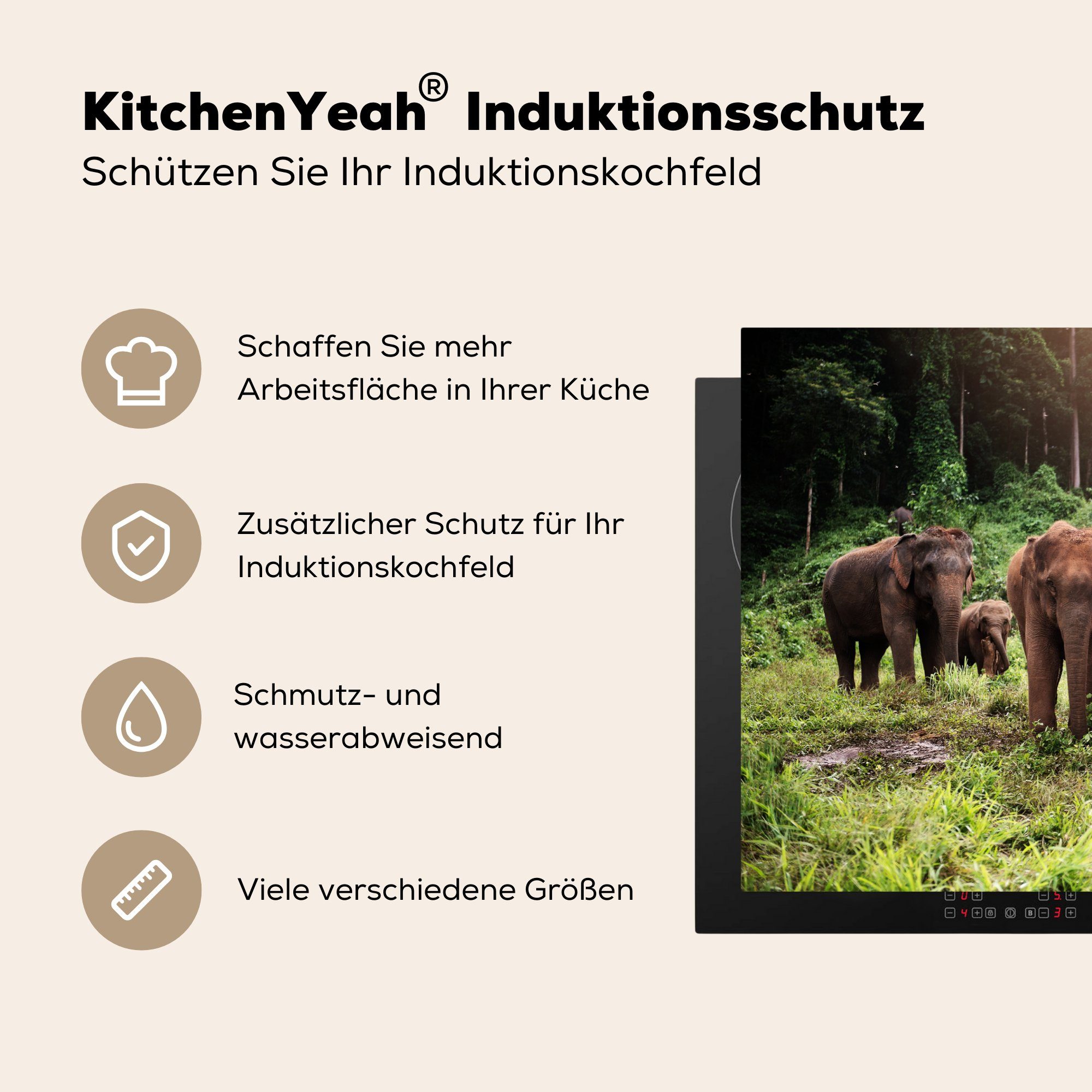 Induktionskochfeld für die Vinyl, Elefanten, MuchoWow Wilde Schutz küche, Herdblende-/Abdeckplatte tlg), Ceranfeldabdeckung cm, (1 81x52
