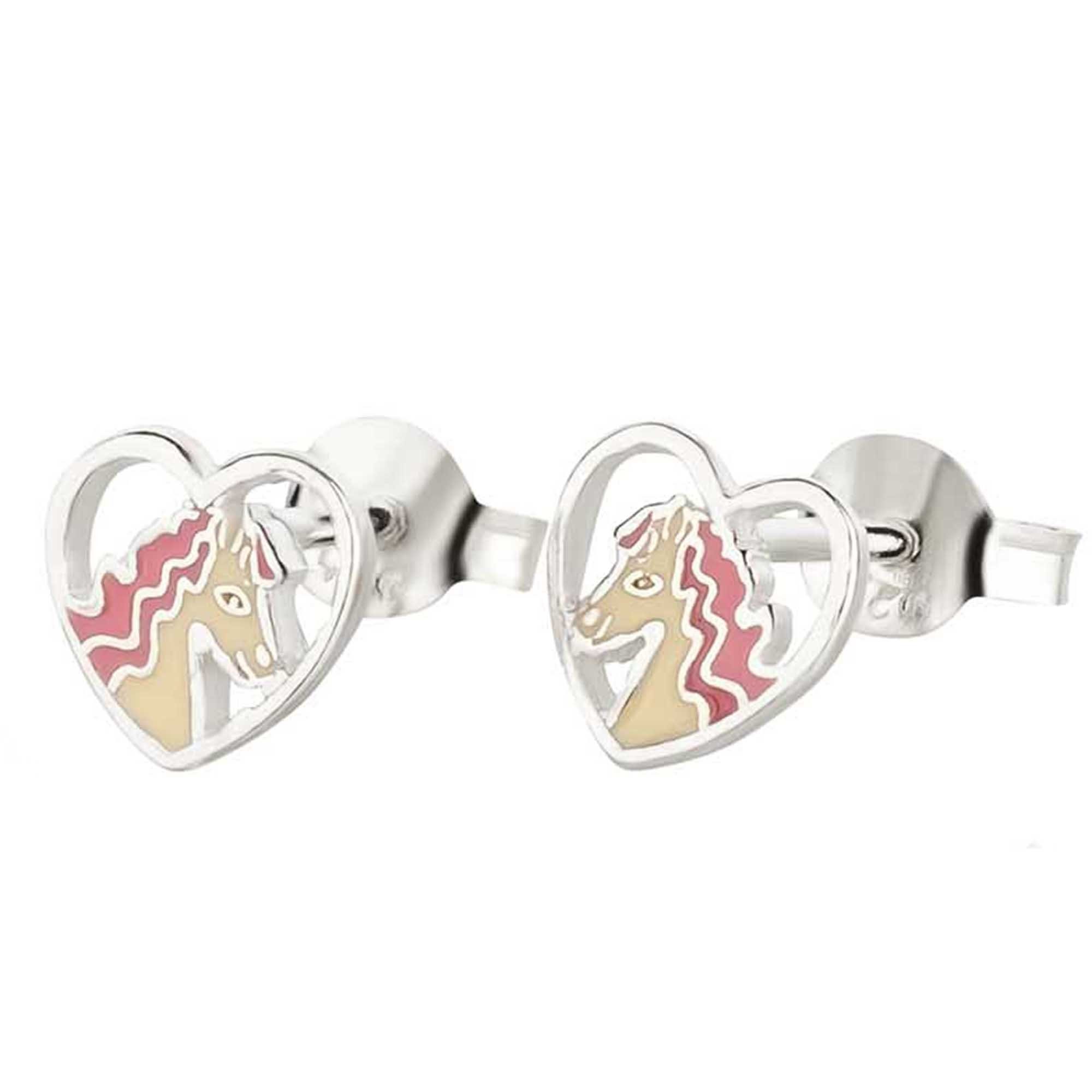 schmuck23 Ohrstecker-Set Kinder Ohrringe Pferd Pony Herz 925 Silber, Kinderohrringe
