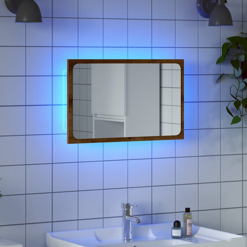vidaXL Spiegel, Badspiegel mit LED-Leuchten Artisan-Eiche 60x8,5x38 cm