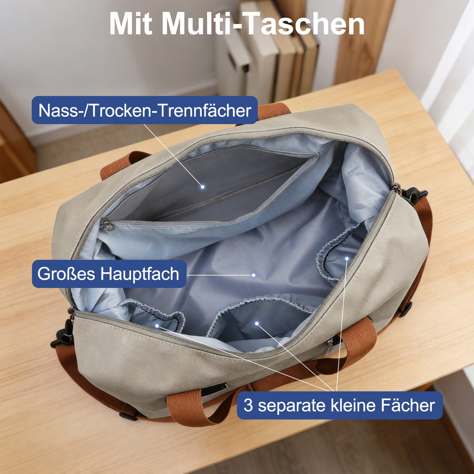 inschimmer Reisetasche Sporttasche Fitnesstasche mit Schuhfach & Nassfach für Reisen Arbeiten – Bild 3 von 5