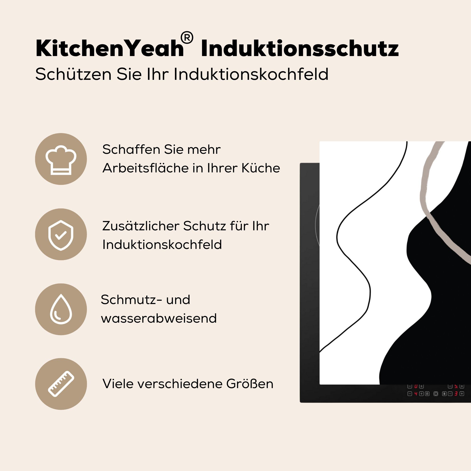 MuchoWow Herdblende-/Abdeckplatte Abstrakt - Induktionskochfeld - 81x52 für Schutz Vinyl, küche, Design, Ceranfeldabdeckung cm, tlg), die (1 Minimalismus