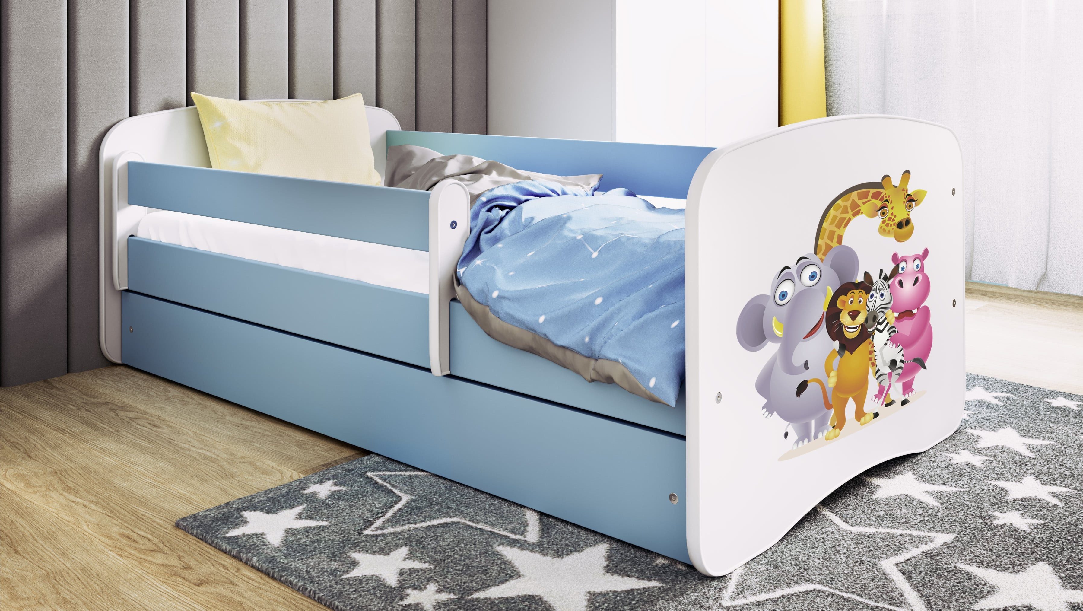 Raumhirsch Furniture Kinderbett 70x140, 80x160, 80x180 cm - Komplettset mit Schublade (Bett für Mädchen, Einzelbett für Kinder von 2-12 Jahren, Rausfallschutz und Lattenrost), verschiedene Farben & Designs