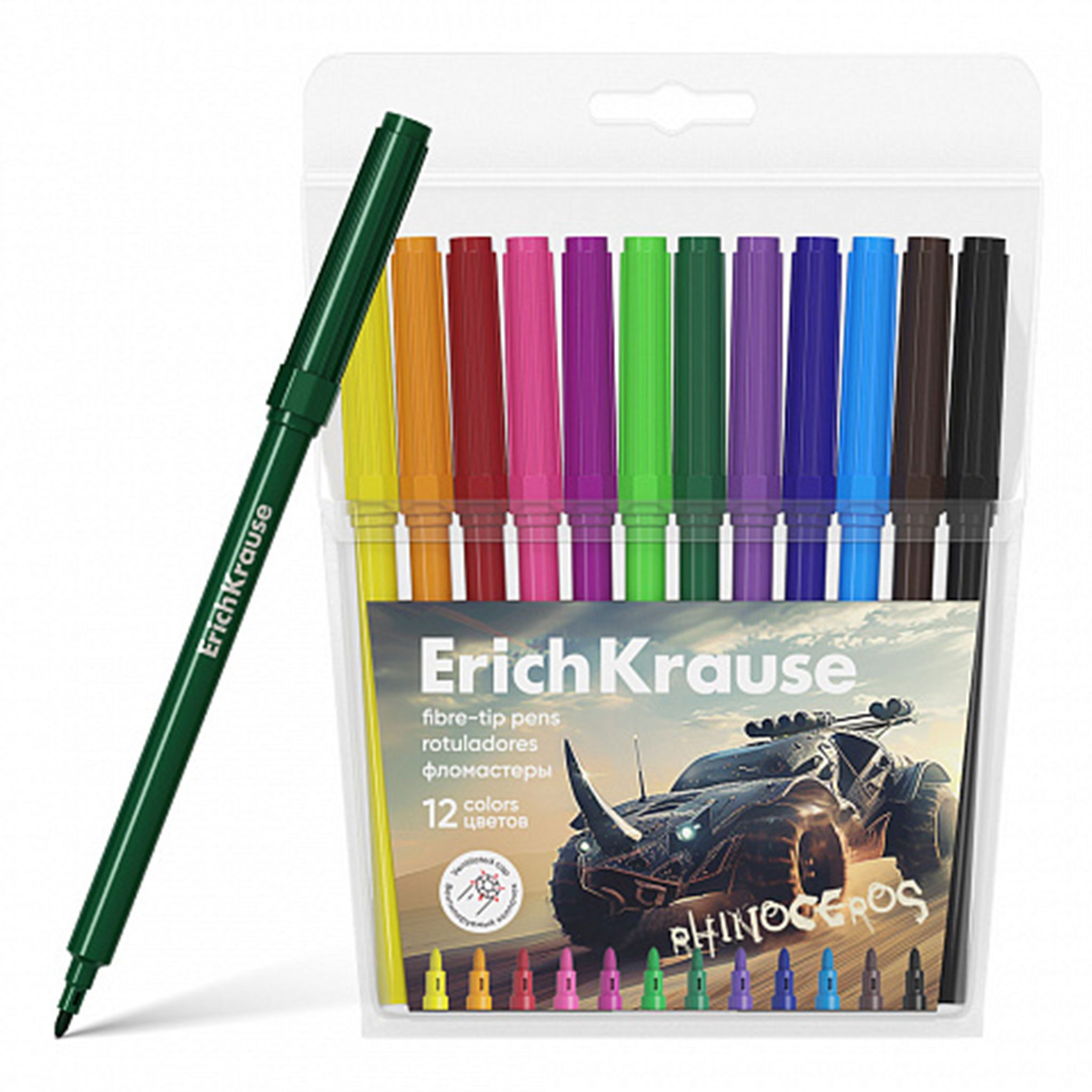 Erich Krause Filzstift, Filzstifte 2mm Road Beast auswaschbar 12 Farben Set