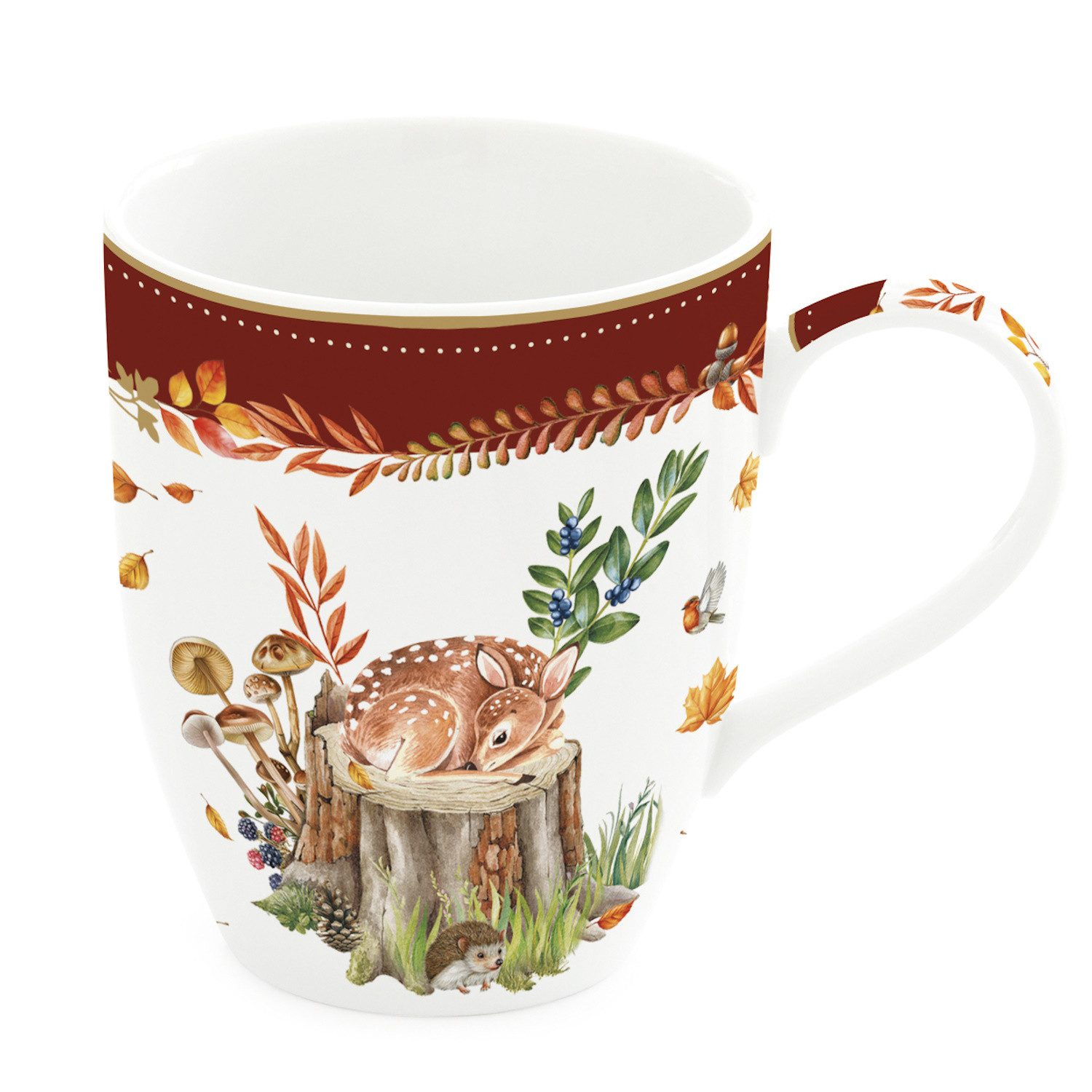 EasyLife Tasse Forest Dream, Porzellan, Spülmaschinengeeignet, Mehrfarbig, Motiv: Reh, Höhe: 10.5cm