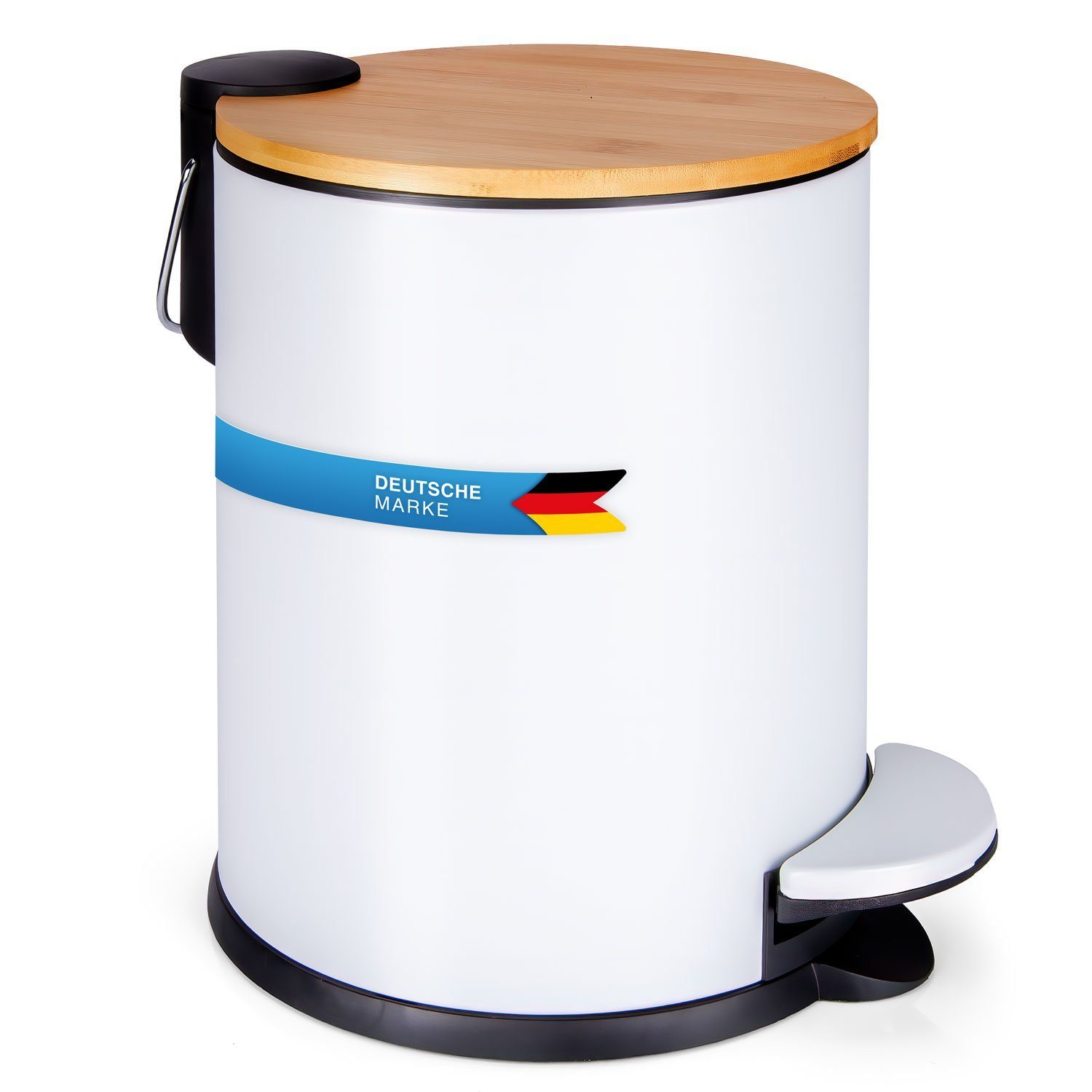 Dimono Mülleimer DIMONO Treteimer – 3L & 5L Kosmetikeimer für Bad, Zuhause & Büro, 3 und 5 Liter Tret-Eimer mit Bambus-Deckel