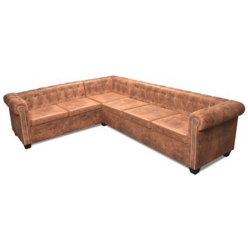 furnicato Ecksofa Chesterfield 6-Sitzer Kunstleder Braun