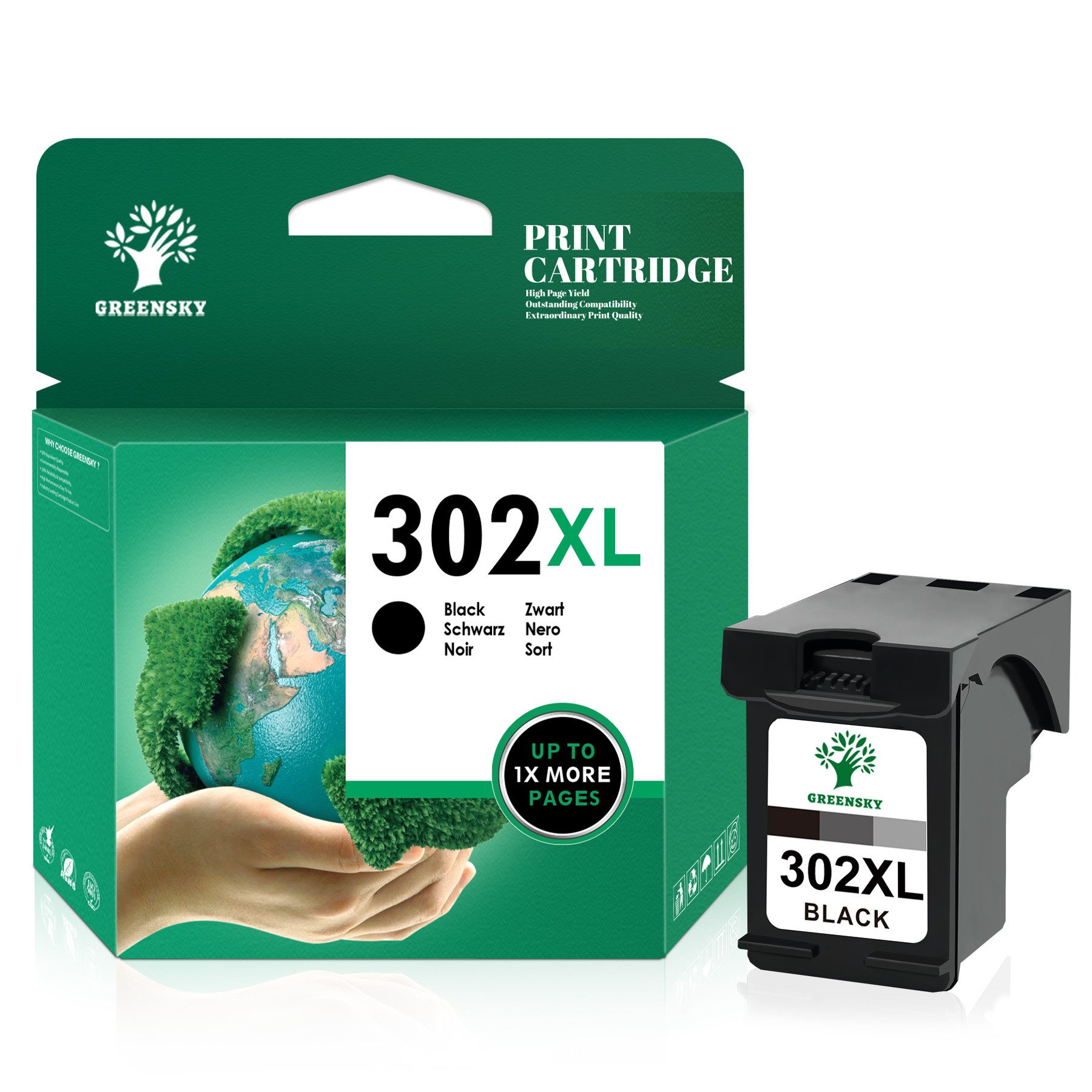 Greensky 1x Schwarz Druckerpatrone Ersatz für HP 302XL HP 302 Tintenpatrone (für HP 302 xl Envy 4525 4520 4527 Deskjet 1110 2130 2132 2134 3630 3632 3633 3634 3636 3638, Officejet 3831 3830 3833 5230 5220)