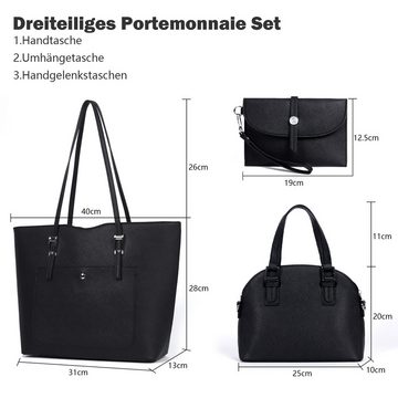 TAN.TOMI Handtasche Damen Handtasche Tote Shopper Groß Schultertasche Umhängetasche (3-tlg), Abendtasche Clutch Tasche 3-Tlg für Büro Schule Einkauf Reise Geschenk