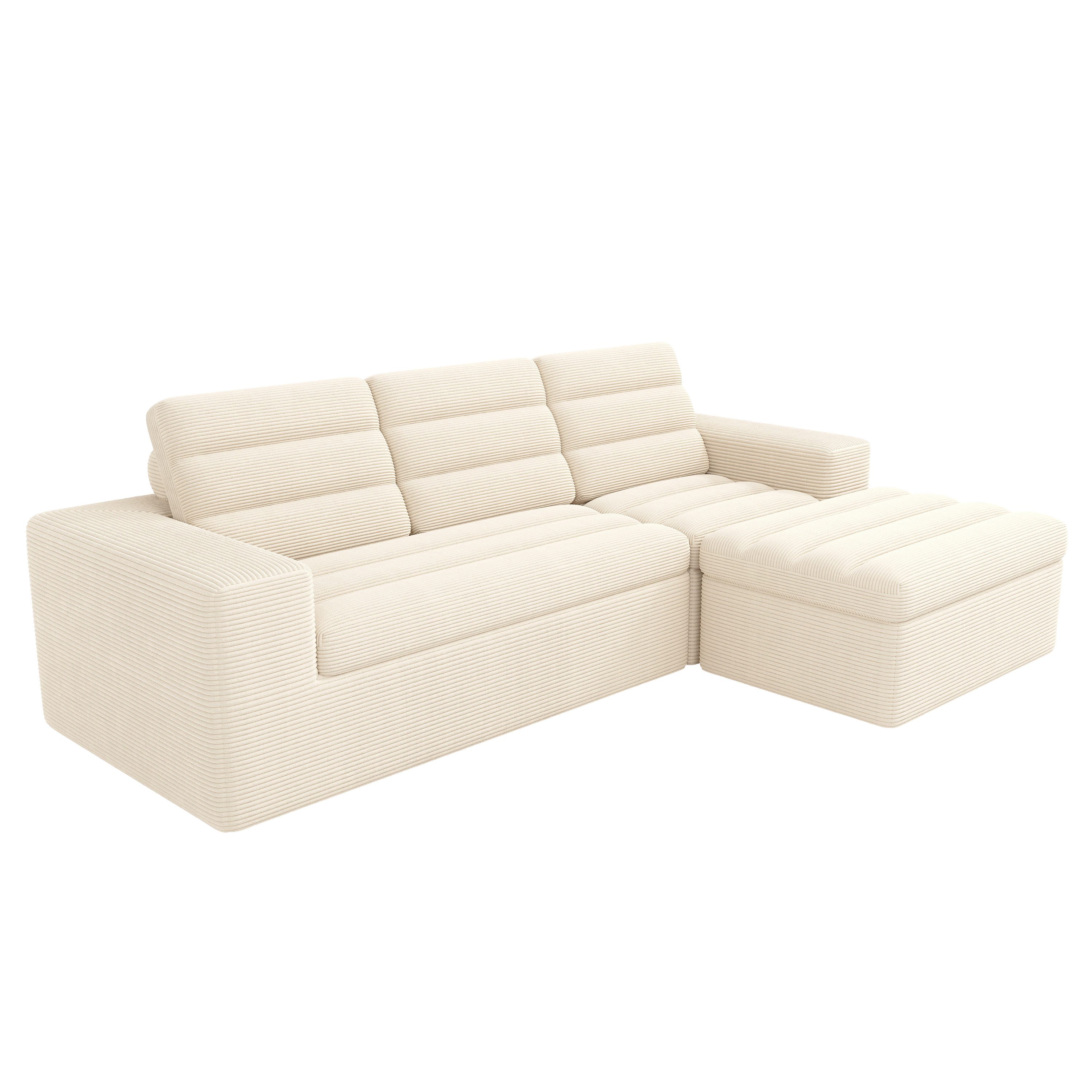 Merax 4-Sitzer Modulares Wolkensofa, rahmenlose Couch, Wohnlandschaft, 253 x 161 x 89 cm 1 Teile, L-förmiges Ecksofa mit Hocker, frei kombinierbar, Cordstoff