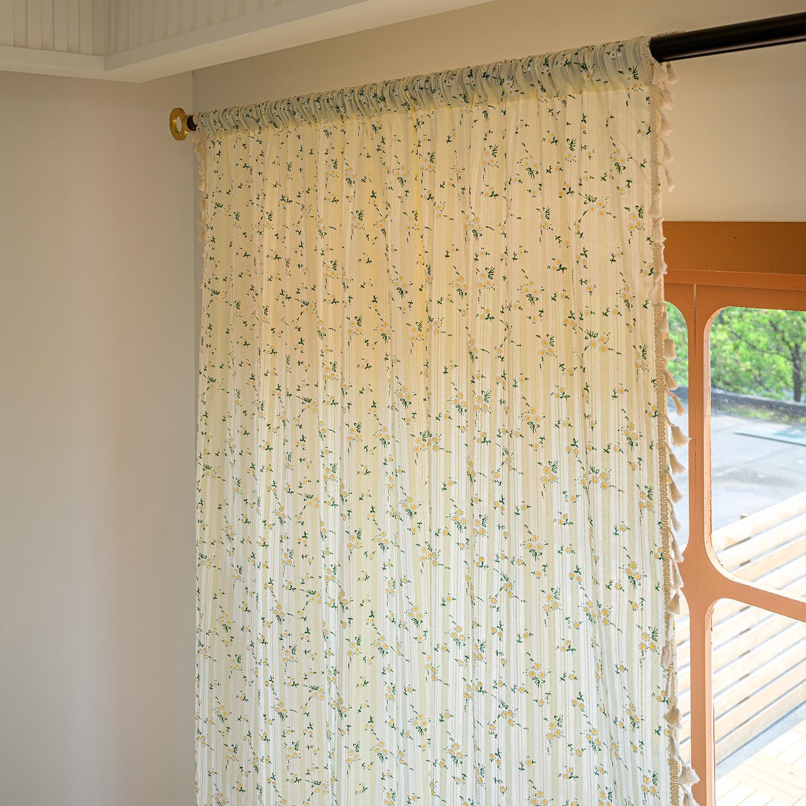 Zyronn Vorhang Gardinen Halbtransparente Gardinen, Stangendurchzug und Quasten (1 St), Bodenlange Fenstervorhänge für Schlafzimmer Wohnzimmer