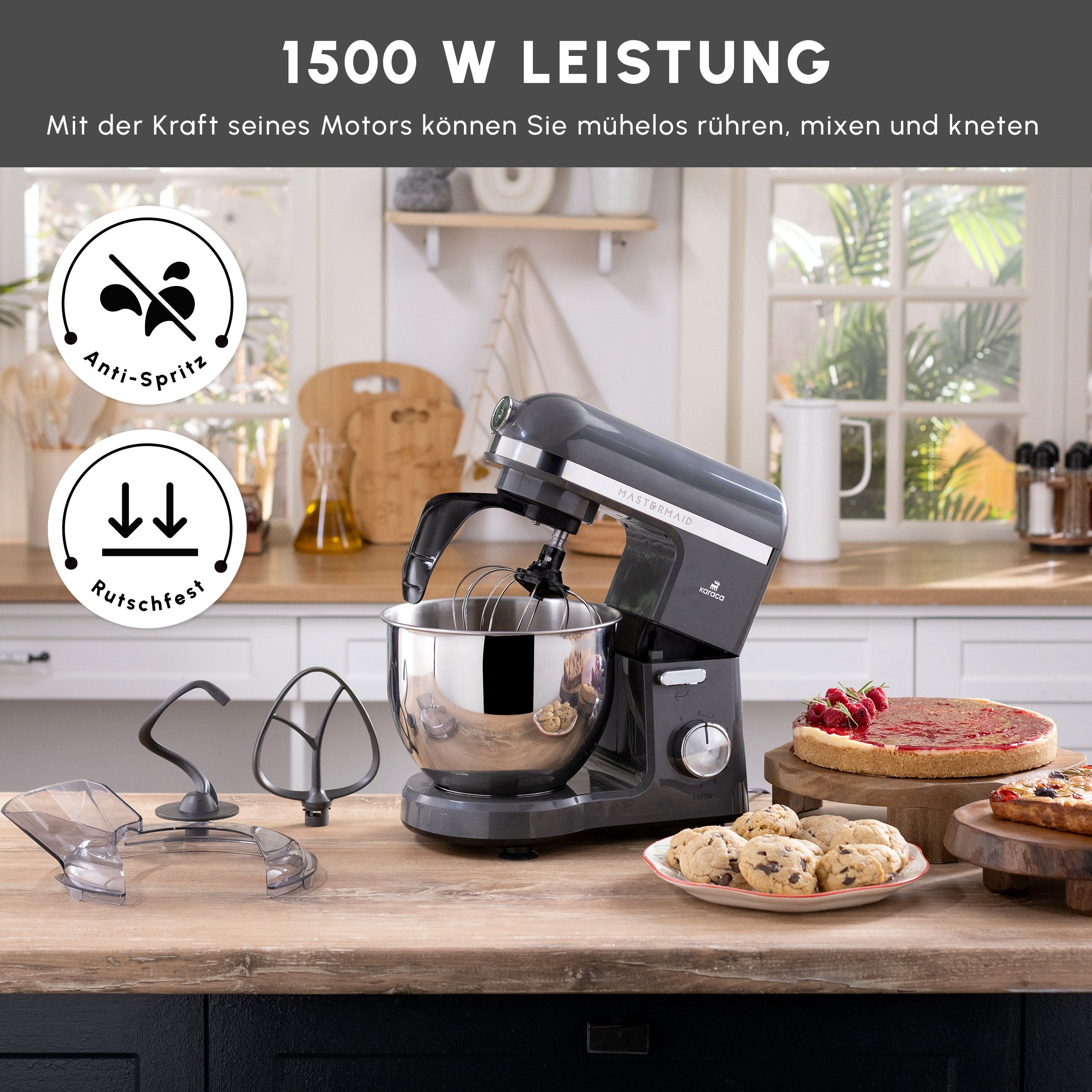 Karaca Küchenmaschine, Mastermaid Chef Pro 5L Küchenmaschine Mixer 1500W, Weiche Creme