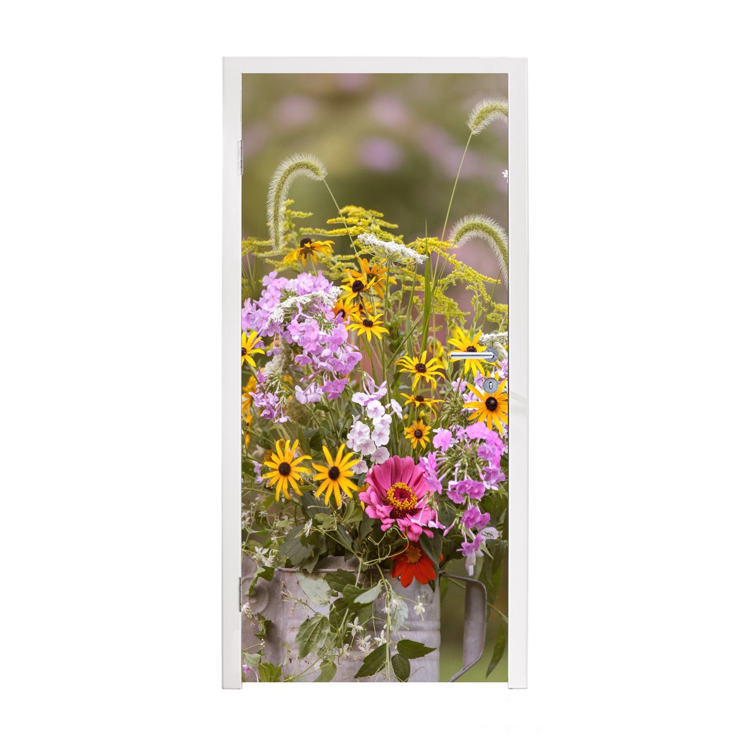 MuchoWow Türtapete Blumen - Gießkanne - Farbe, Matt, bedruckt, (1 St), Fototapete für Tür, Türaufkleber, 75x205 cm