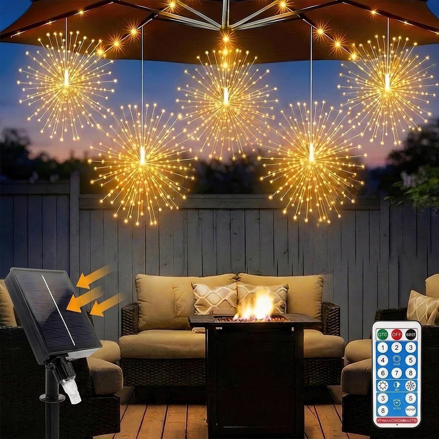 ibettertec LED Solarleuchte 4 Stück LED Solar Gartendeko Solarlampen Garten 80 LED Feuerwerk, 26cm Feuerwerk hängend, LED fest integriert, gartendeko, solarlamp – Bild 5 von 5