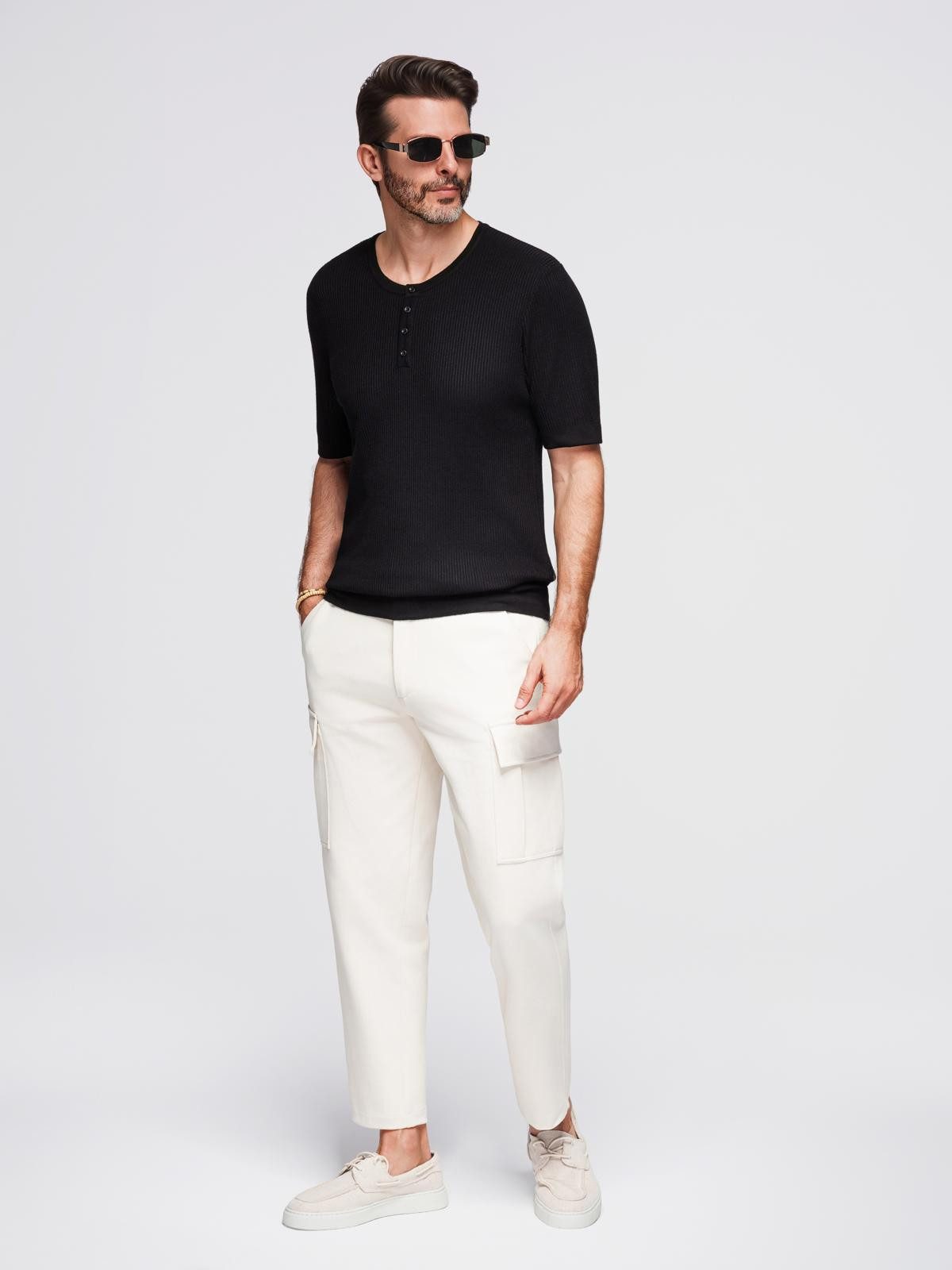 OMBRE T-Shirt Herren-Strick-T-Shirt mit Knöpfen am Halsausschnitt
