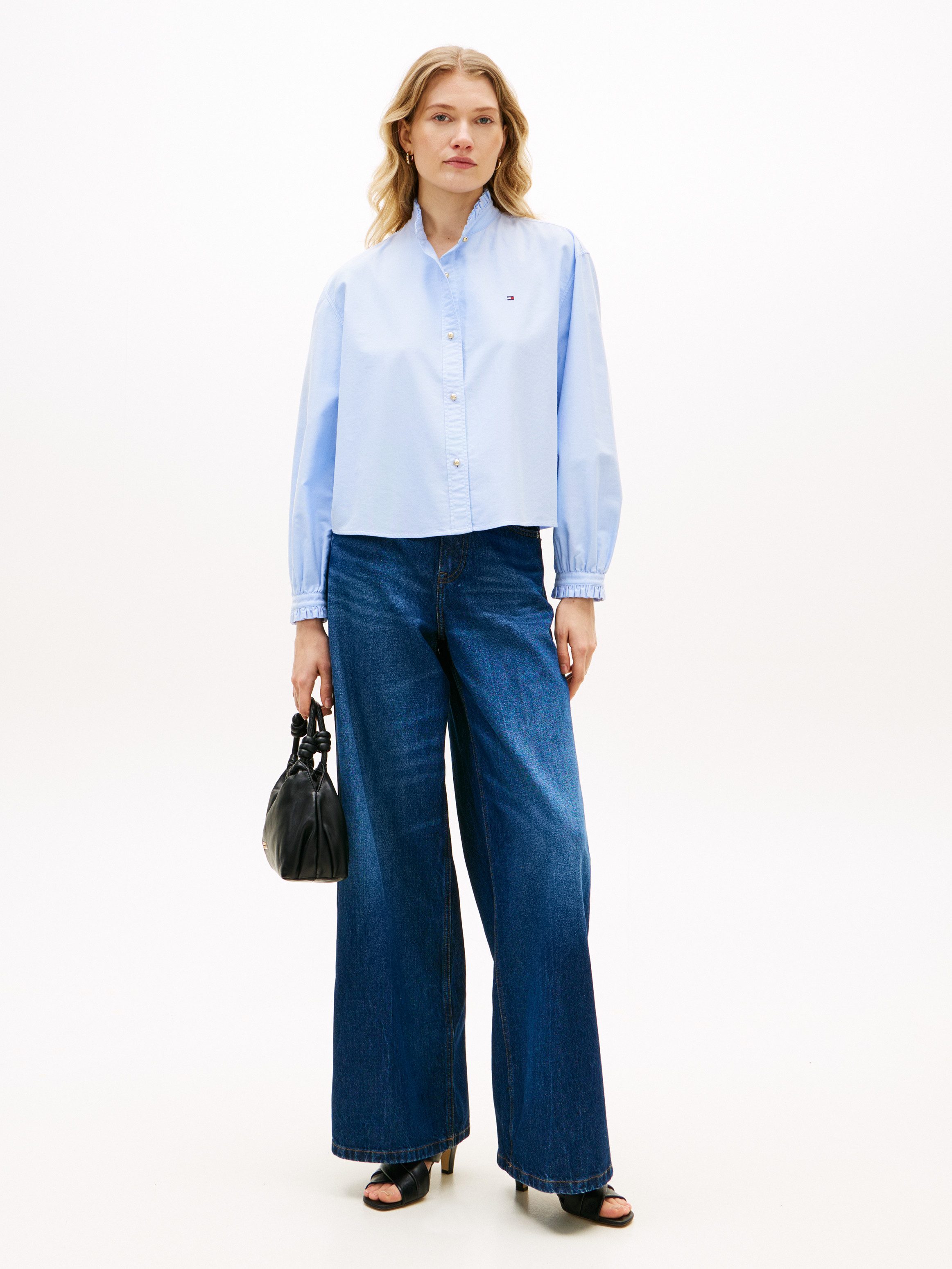 Tommy Hilfiger Langarmbluse OXFORD CROP RUFFLE LS SHIRT mit Rüschen-Details, boxy