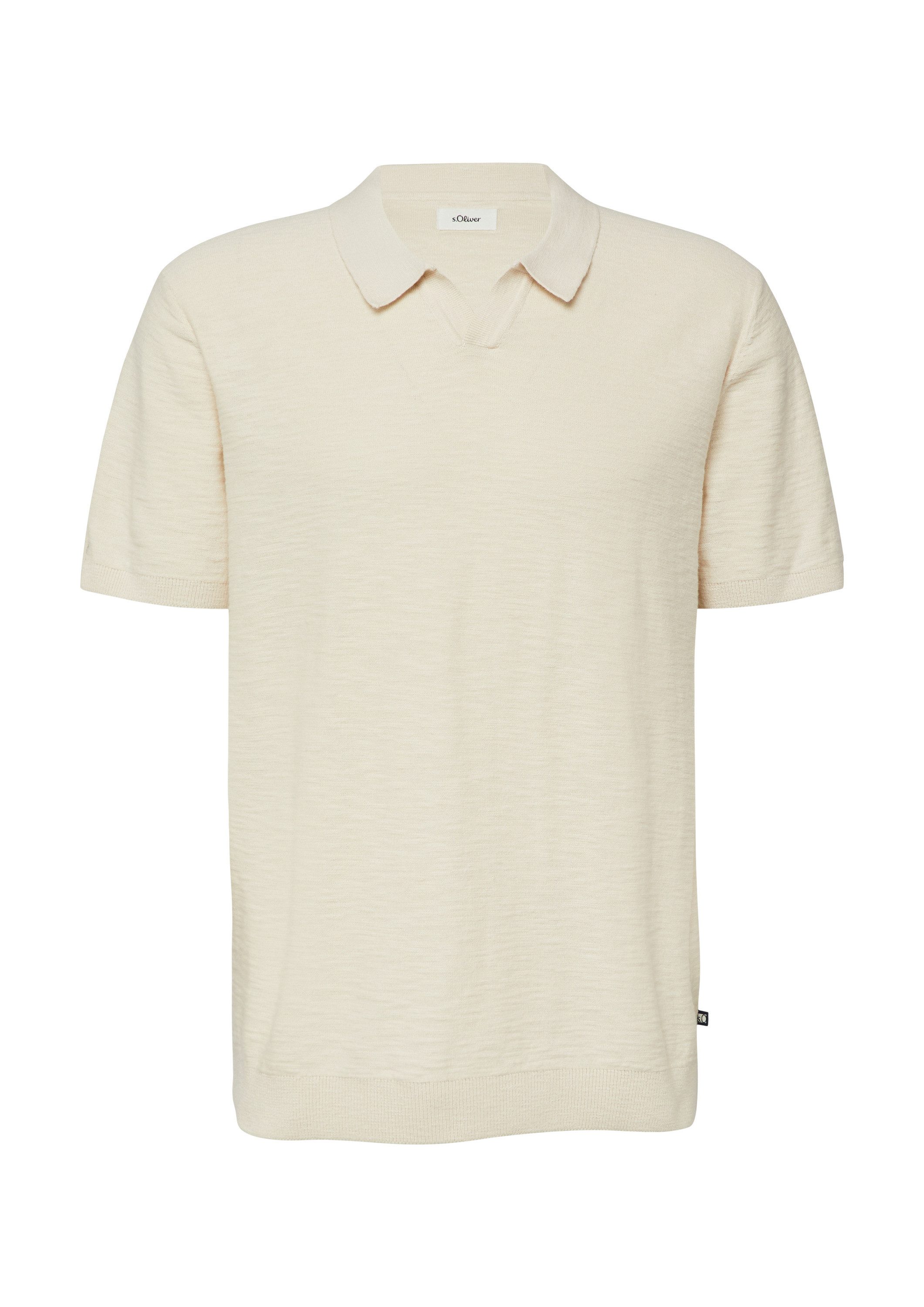 s.Oliver Kurzarmpullover Strickpullover Strick-Poloshirt in Flammgarnstruktur