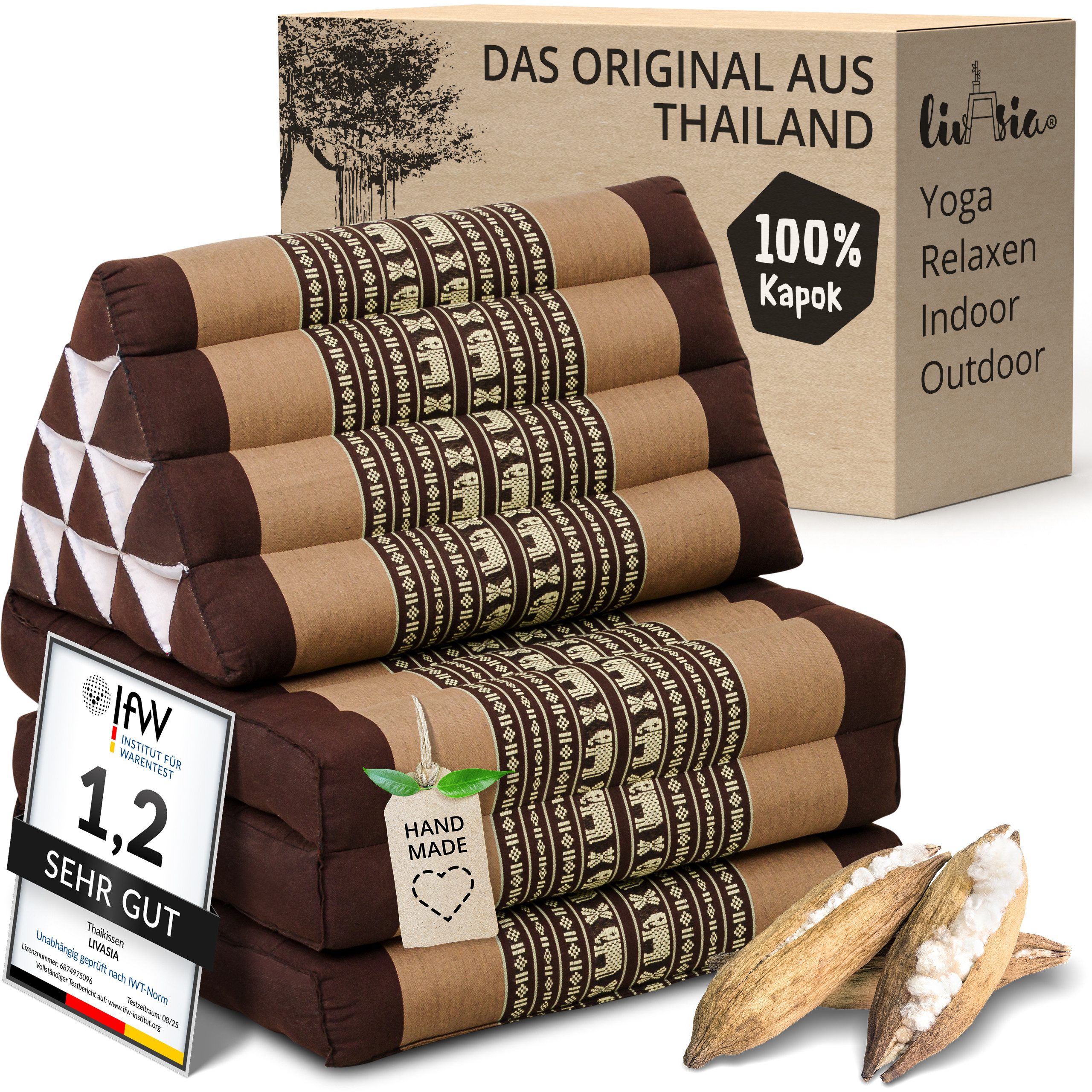 livasia Sitzsack Thaikissen 3 Auflagen (Classic) vegan und handgefertigt, 175x50x8cm, Kapok