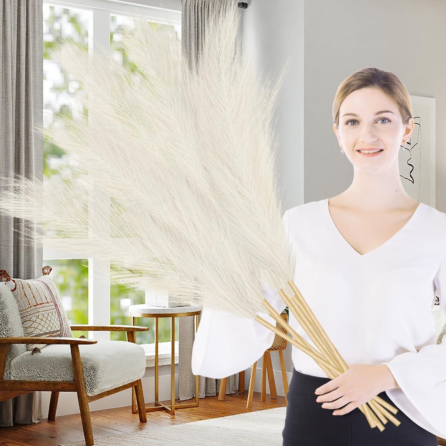 Trockenblume Künstliches Pampasgras Weiß XXL 7 Stk., LuxusKollektion, Höhe 1 cm
