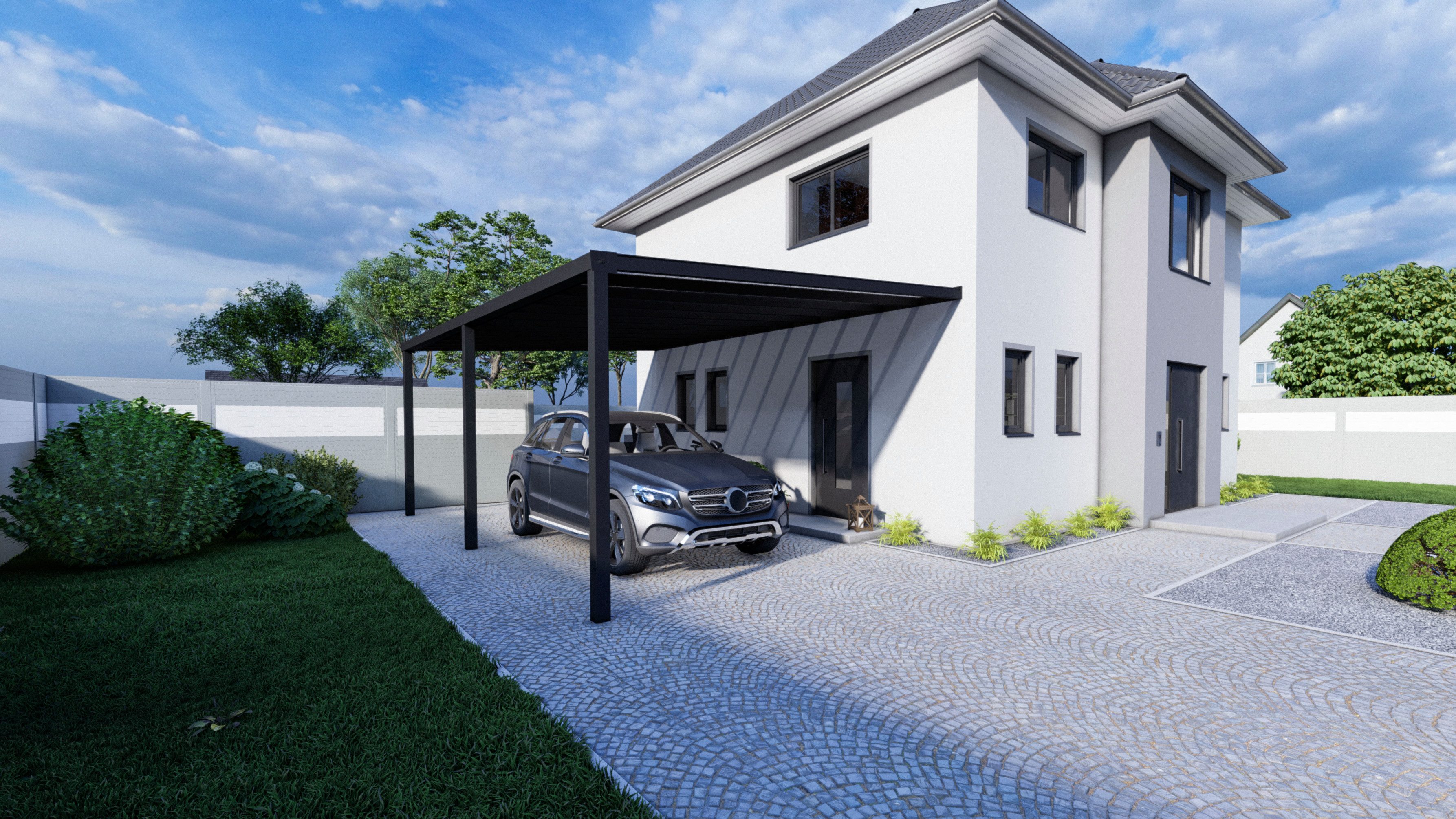 KD Überdachung Einzelcarport Carport KD Alpha Anthrazit Polycarbonat in 300cm Tiefe