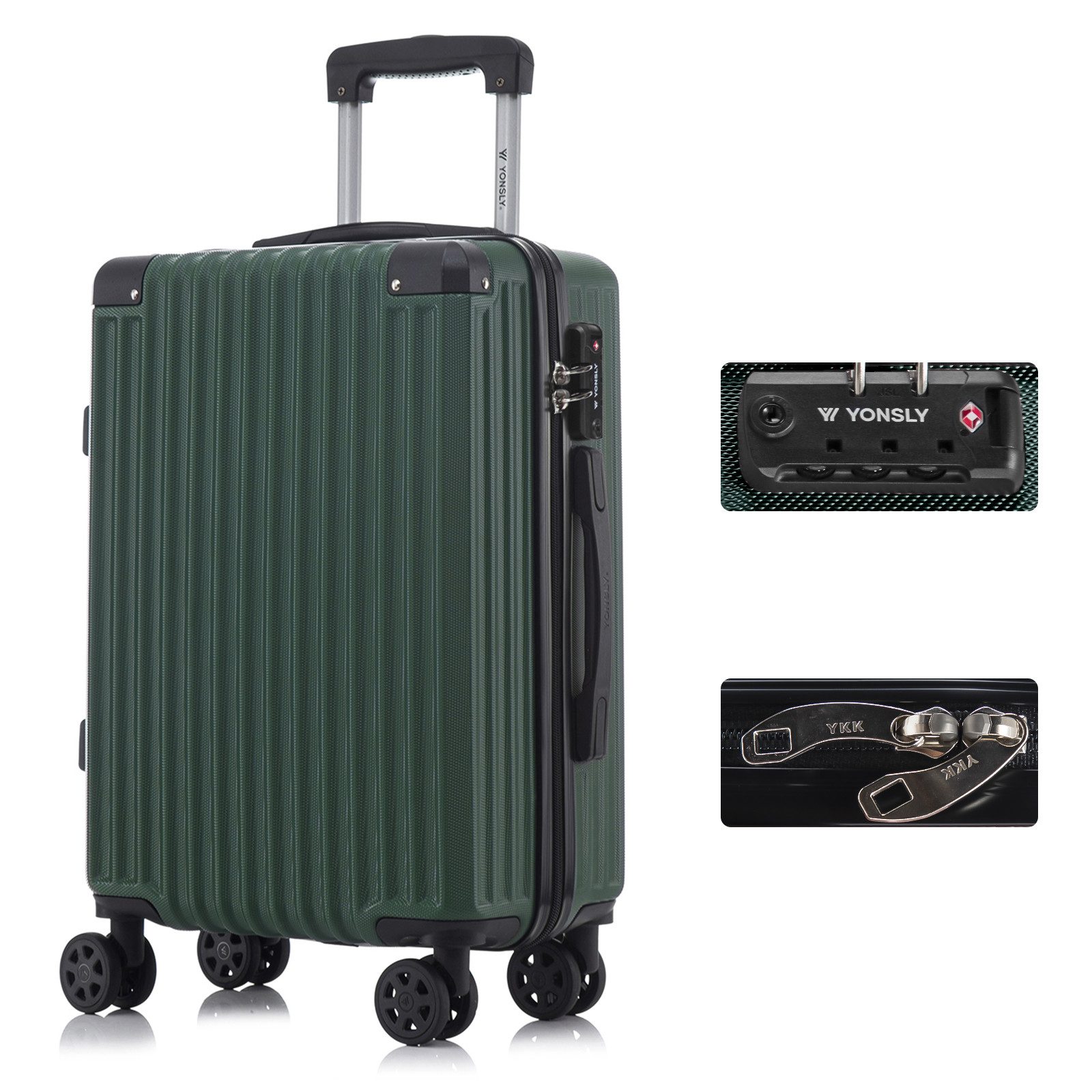 YONSLY Trolley Premium Hartschalen-Reisekoffer Trolley Handgepäck, 4 Rollen, TSA-Schloss, YKK-Reißverschluss, ABS-Hartschale, Aluminium