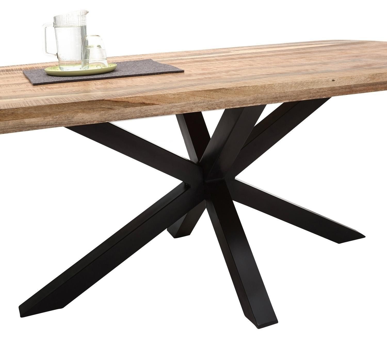 Stolkom Sp.z.o.o. Esstisch VENETI, Schwarz, Mangoholz massiv, Metall, B 200 x H 77 x T 100 cm
