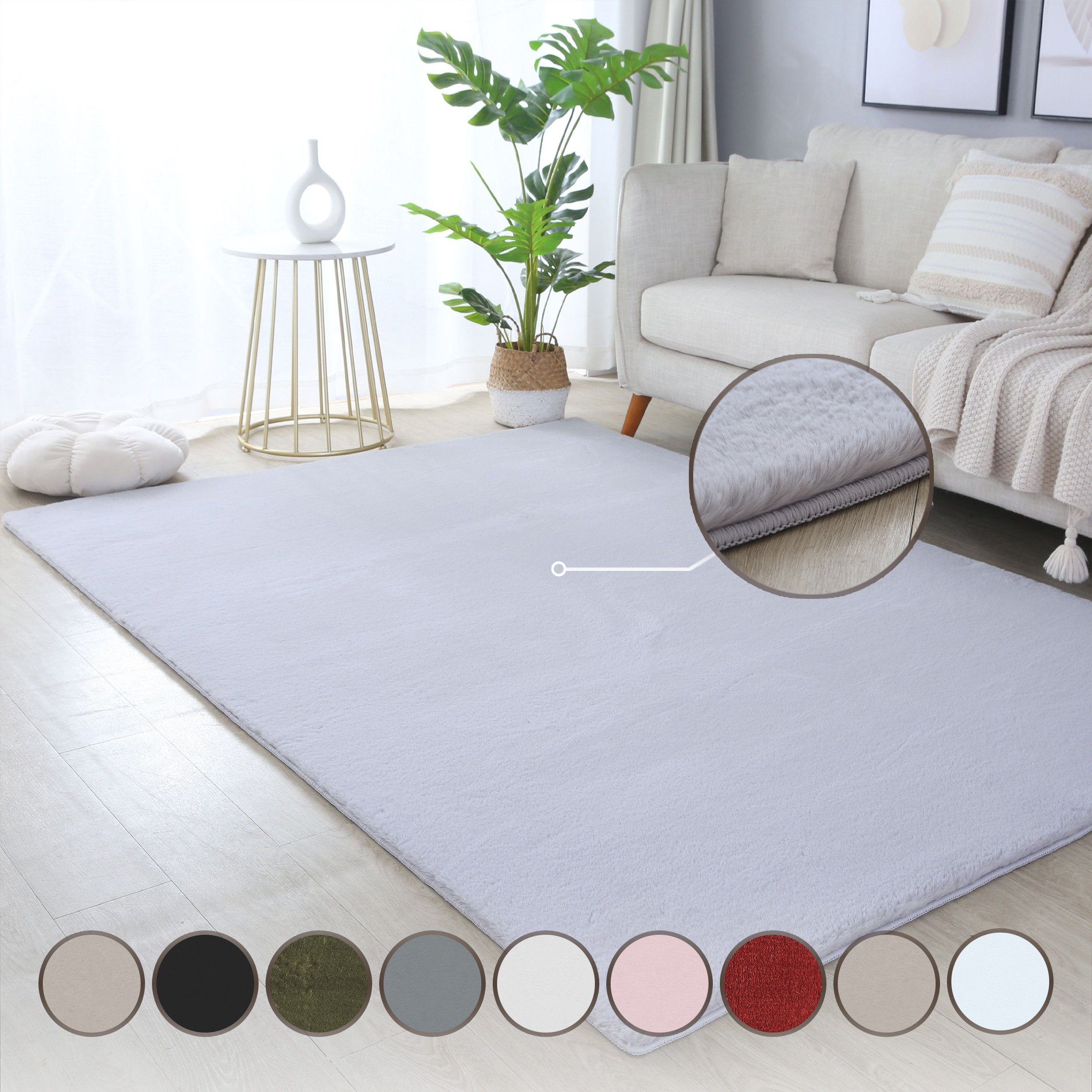 Teppich Unicolor - Einfarbig, HomebyHome, Läufer, Höhe: 20 mm, Teppich Wohnzimmer Einfarbig Shaggy Modern Flauschiger Felloptik Weich Silber