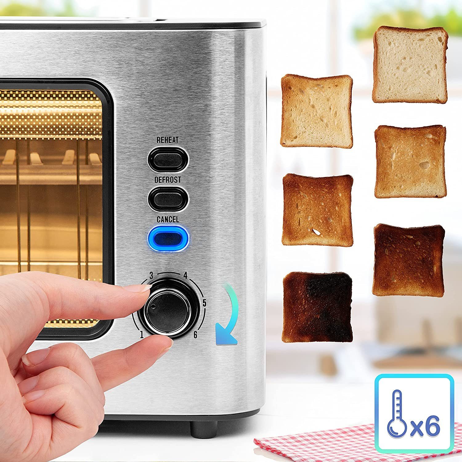 Duronic Toaster, TB10 Toaster mit 2 Sandwichtoast Scheiben, Glasfenster, Für