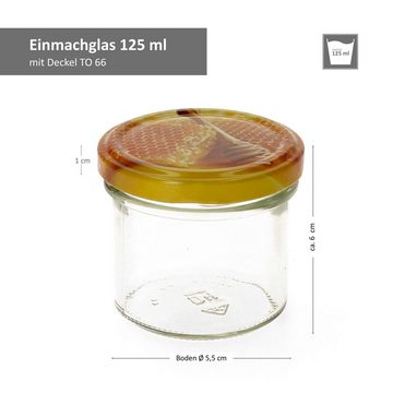 MamboCat Einmachglas 100er Set Sturzglas 125 ml Carino To 66 Deckel mit Honigwabe, Glas